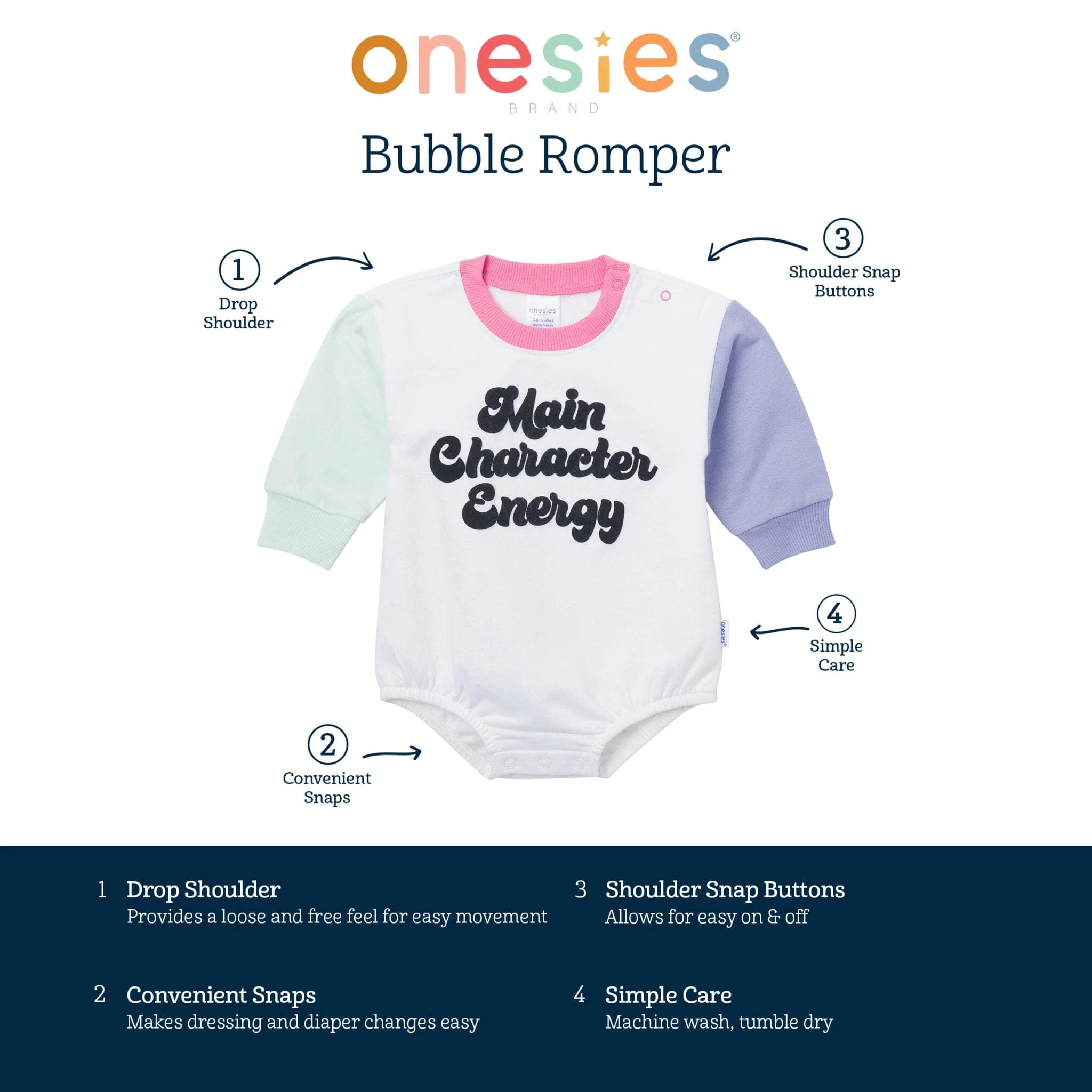 Baby Girls Main Character Sweatshirt Bubble Romper - Image 5