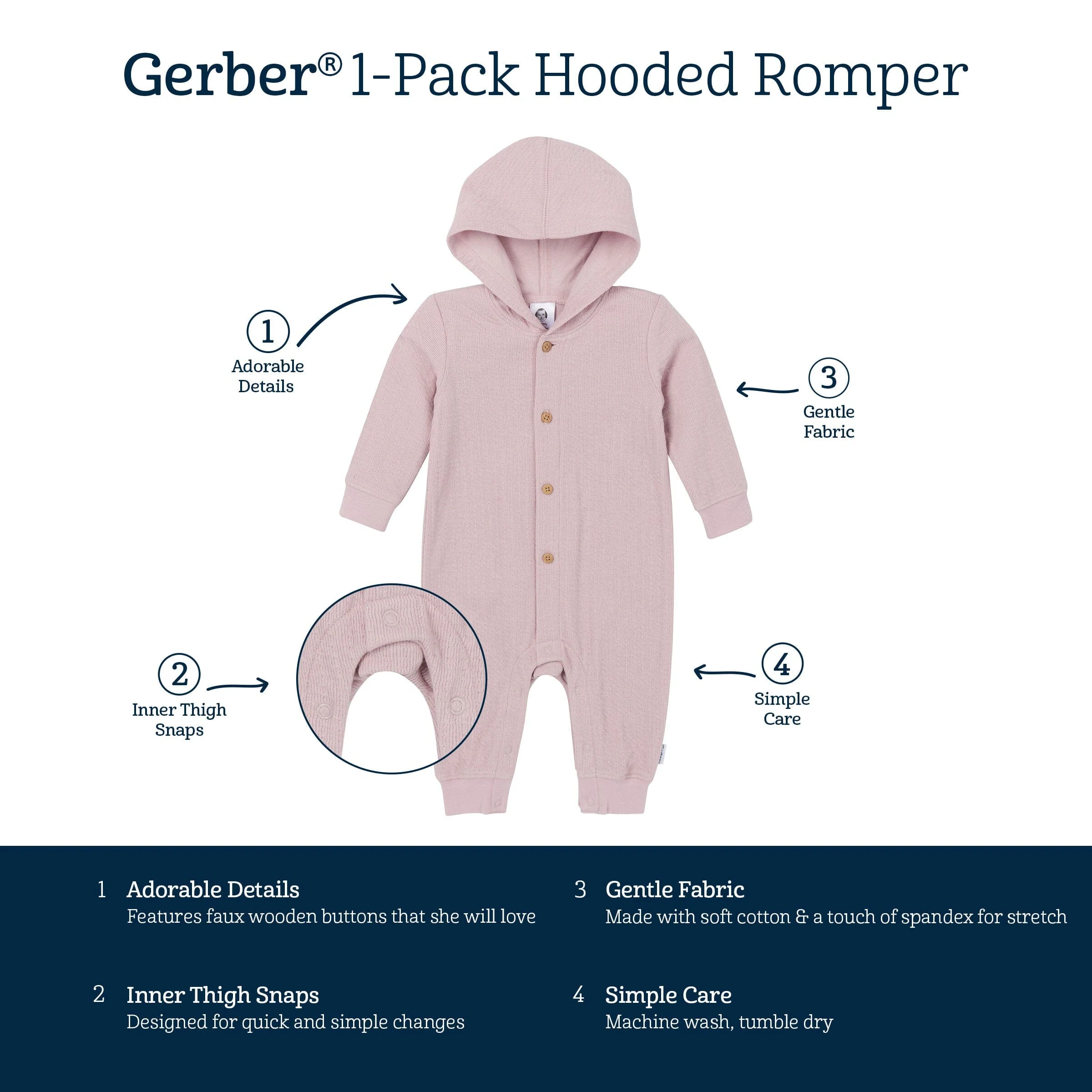 Baby Girls Mauve Hooded Romper - Image 6