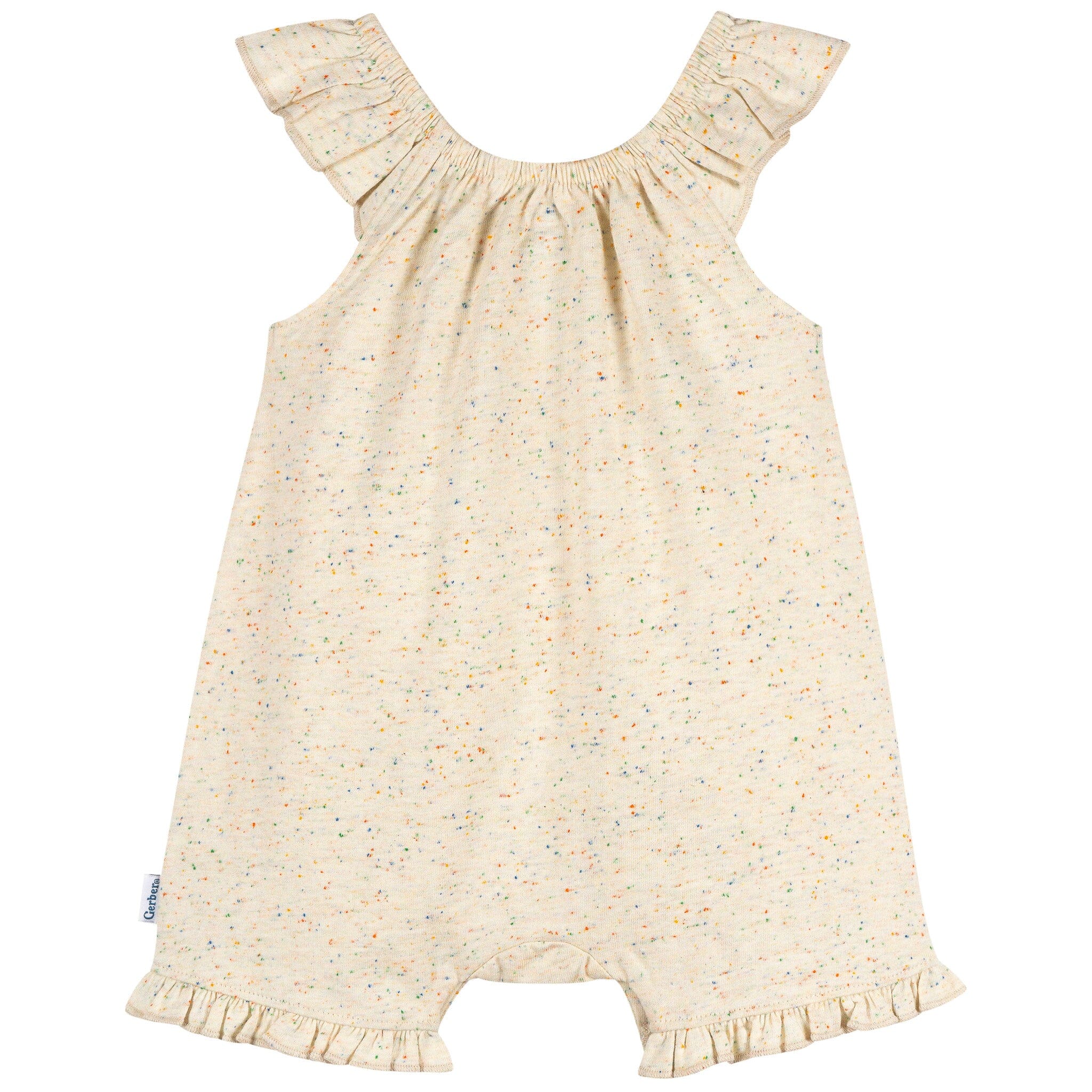 Baby Girls Oatmeal Speckle Sleeveless Ruffle Romper - Image 2