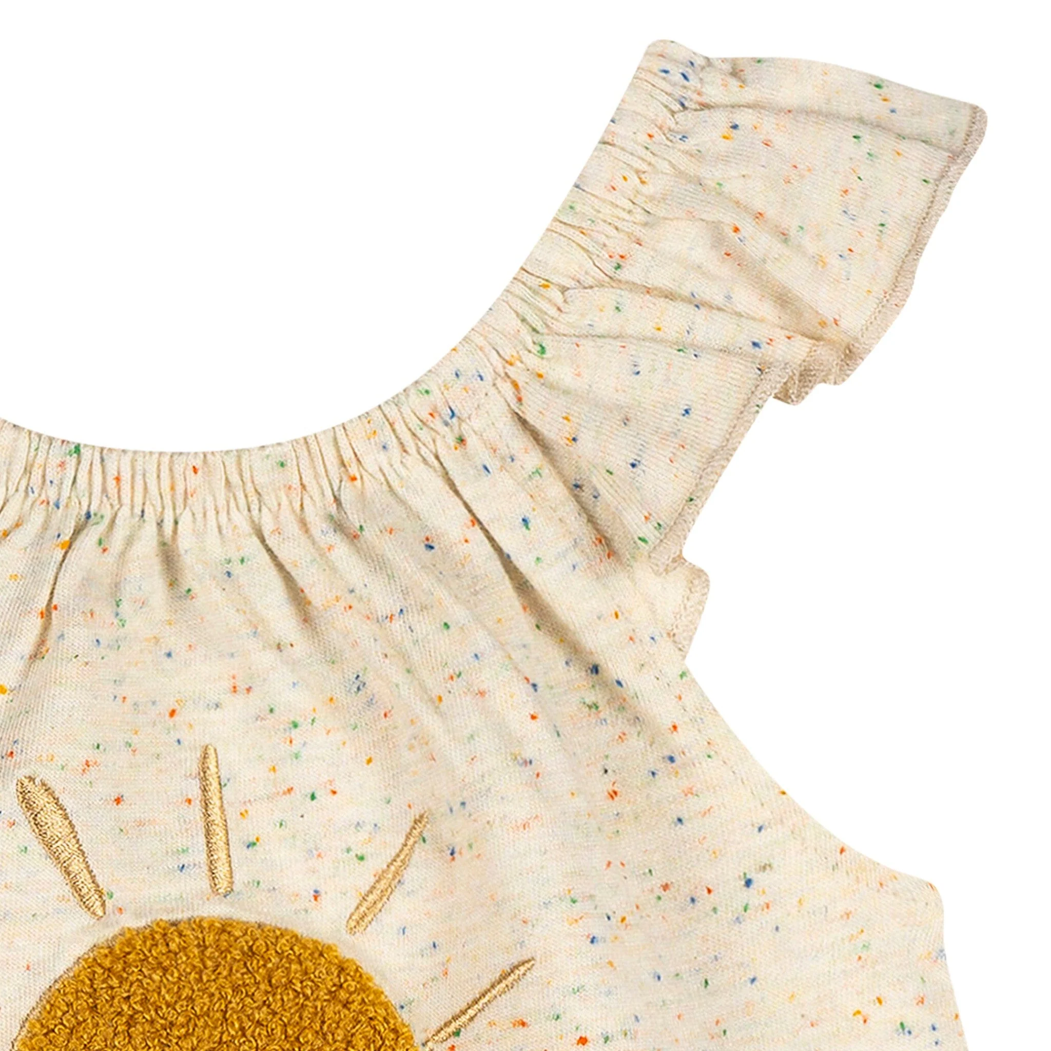 Baby Girls Oatmeal Speckle Sleeveless Ruffle Romper - Image 3