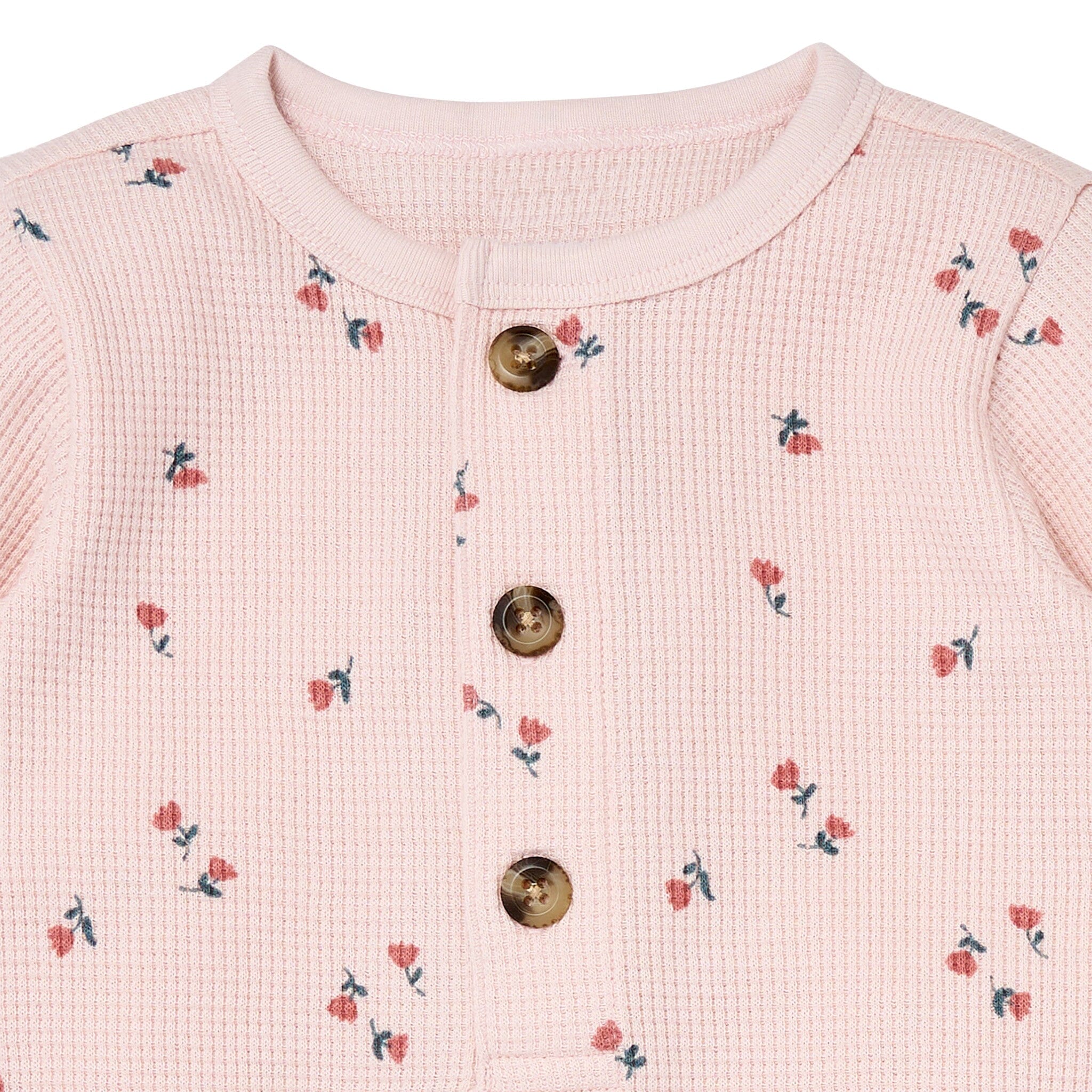 Baby Girls Pink Tulip Waffle Slouch Romper - Image 2