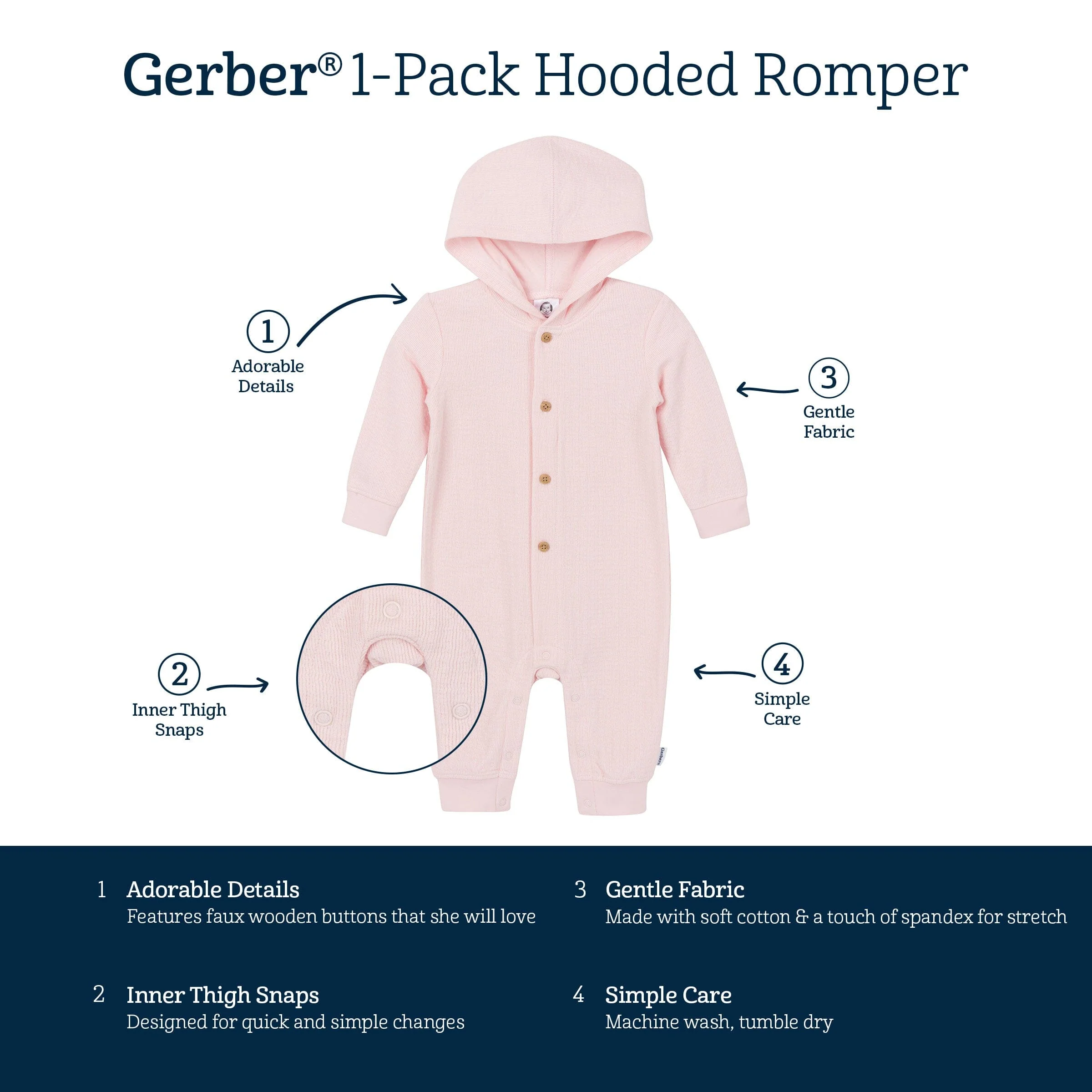 Baby Girls Pink Hooded Romper - Image 6