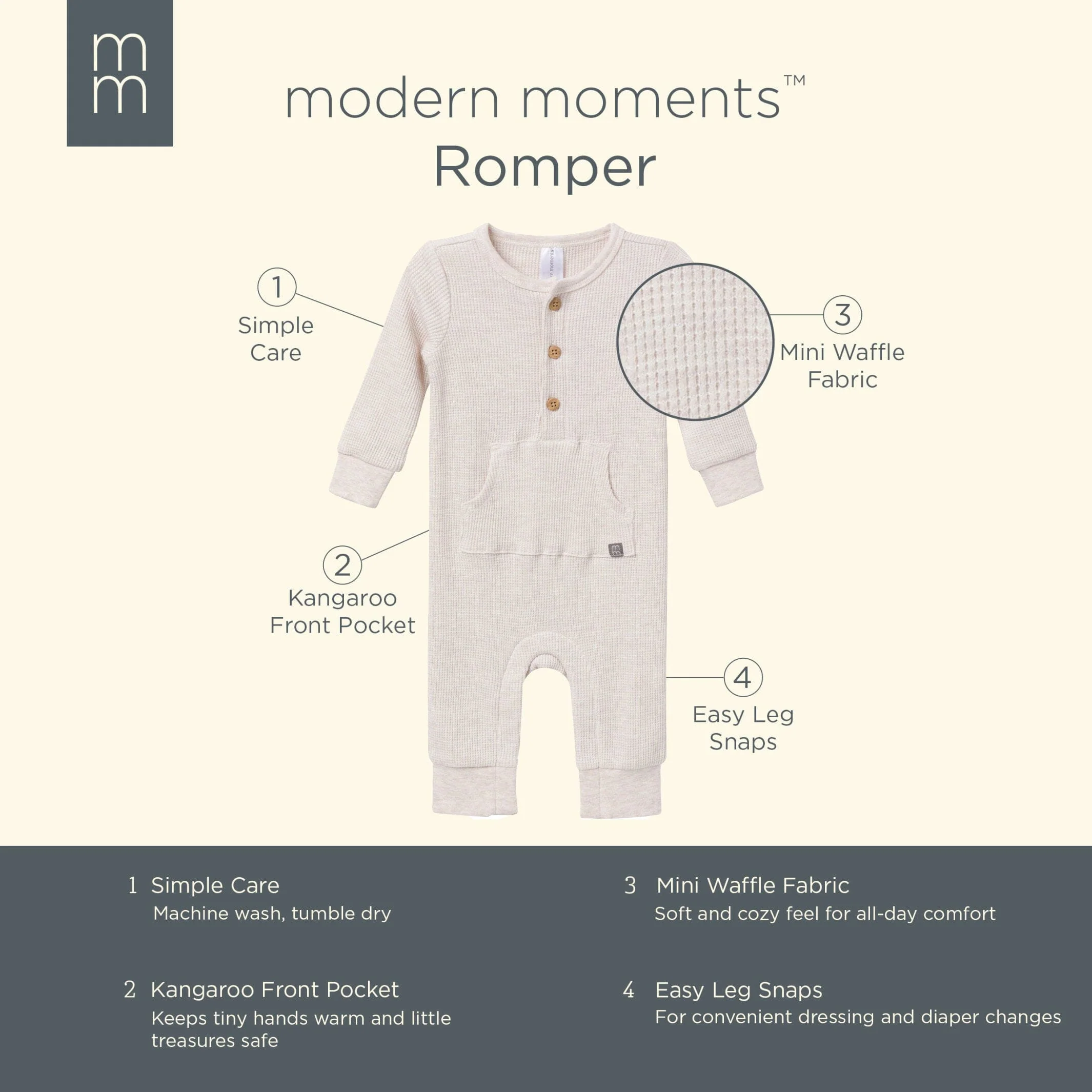 Baby Girls Pink Kangaroo Pocket Viscose Waffle Romper - Image 6