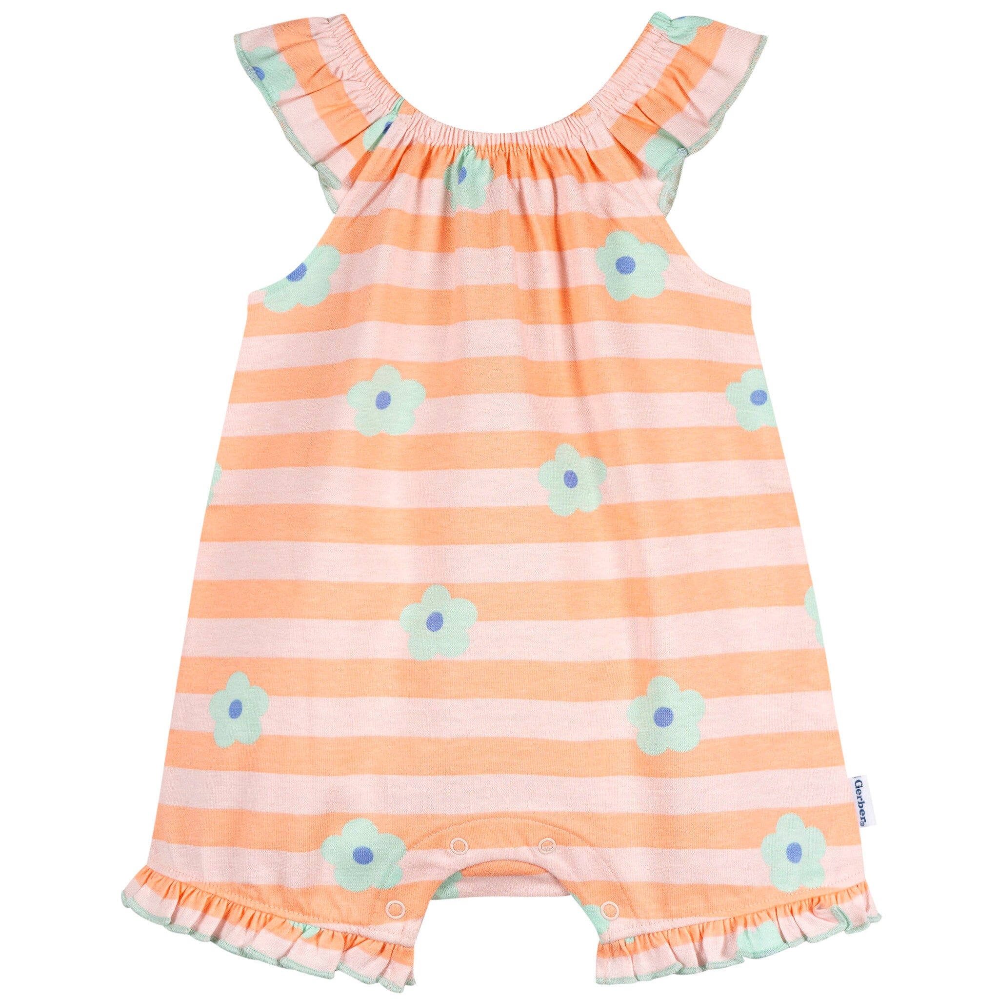 Baby Girls Pink Stripes Sleeveless Ruffle Romper