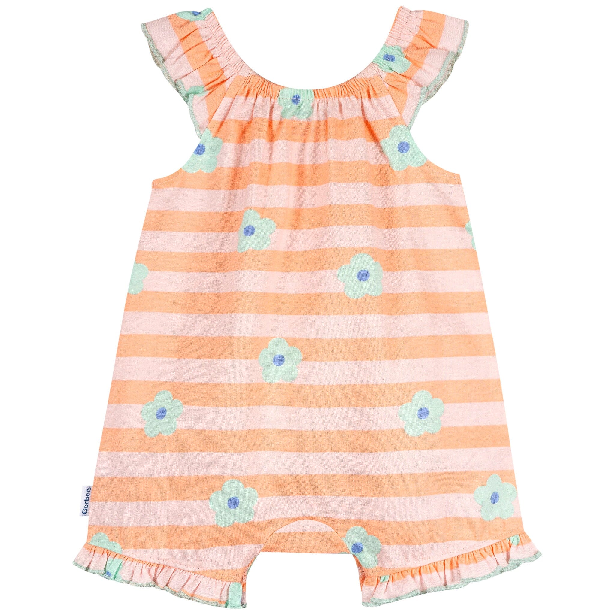 Baby Girls Pink Stripes Sleeveless Ruffle Romper - Image 2