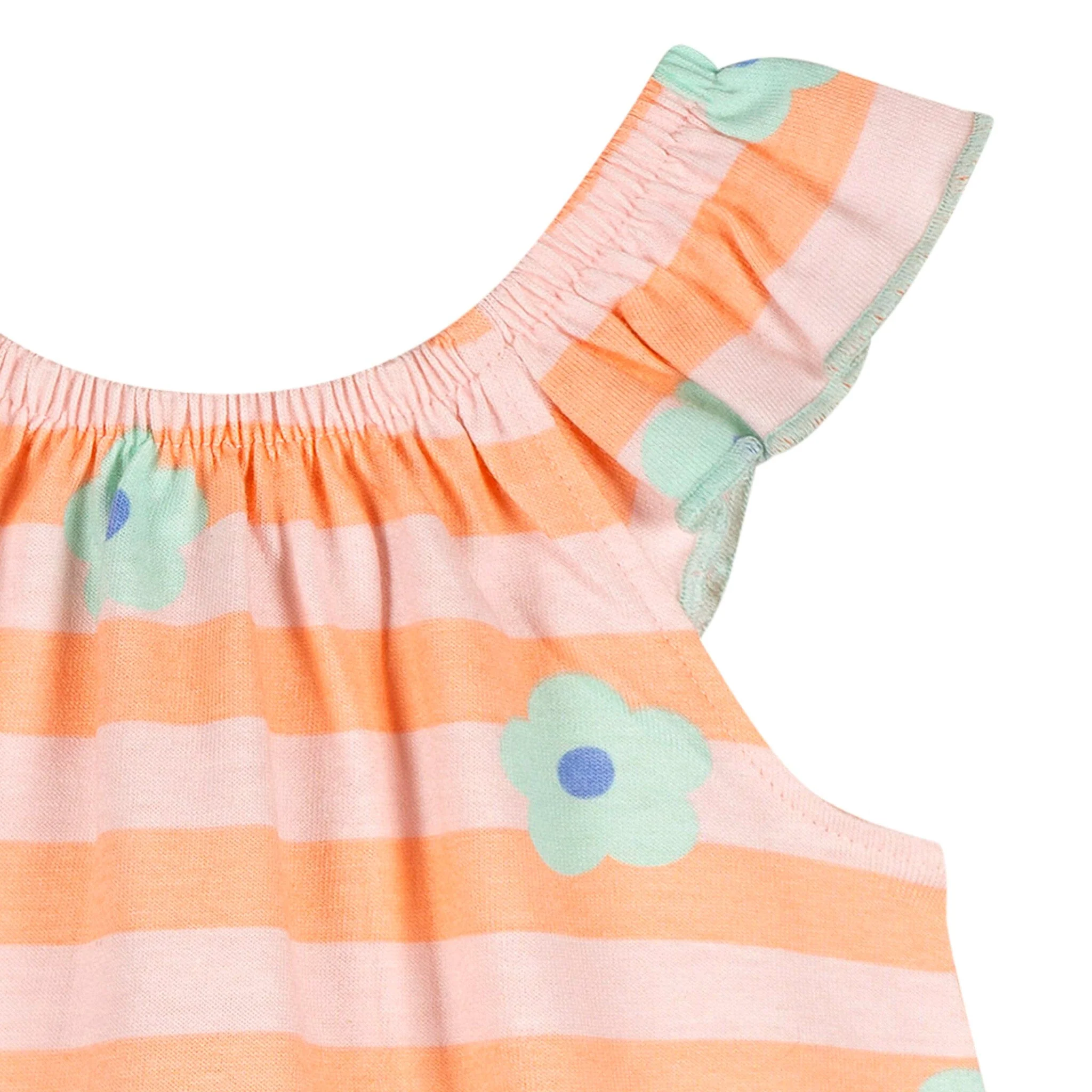 Baby Girls Pink Stripes Sleeveless Ruffle Romper - Image 3