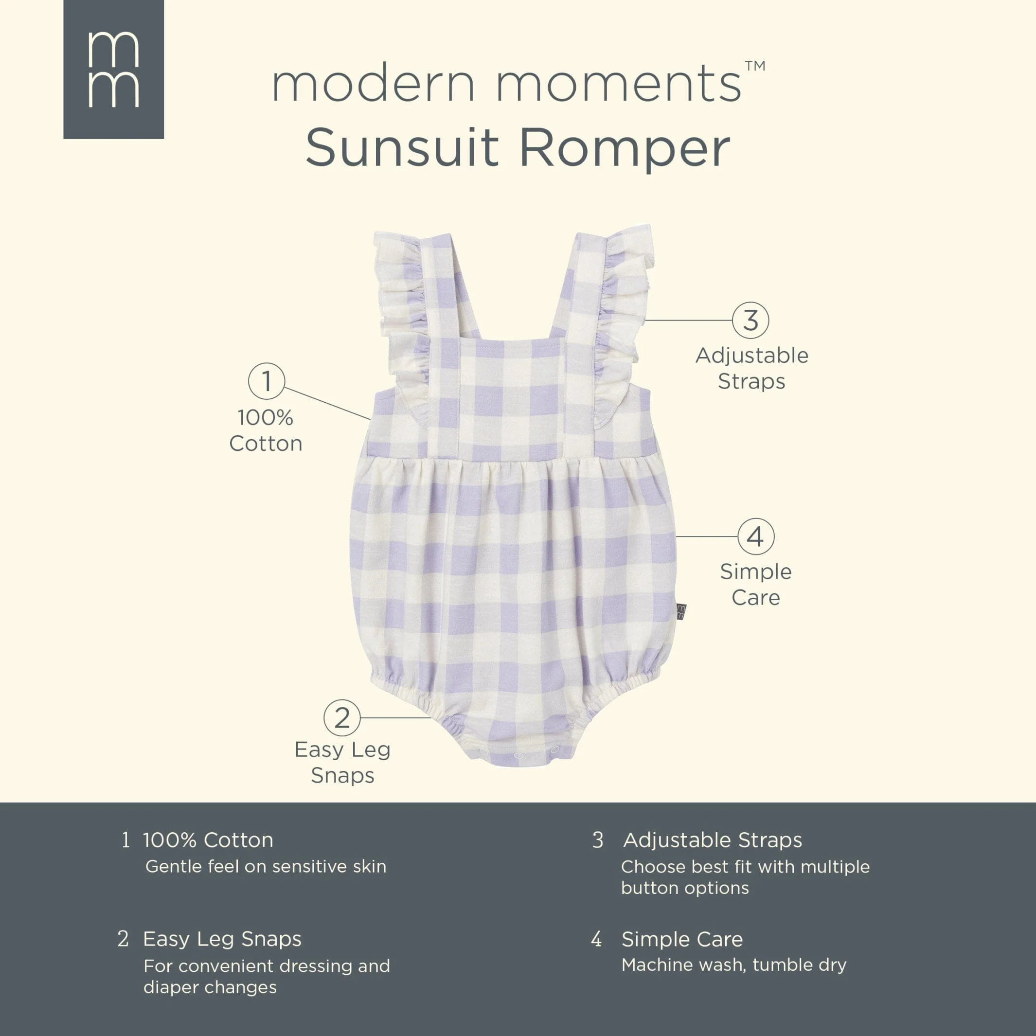 Baby Girls Purple Gingham Romper - Image 6