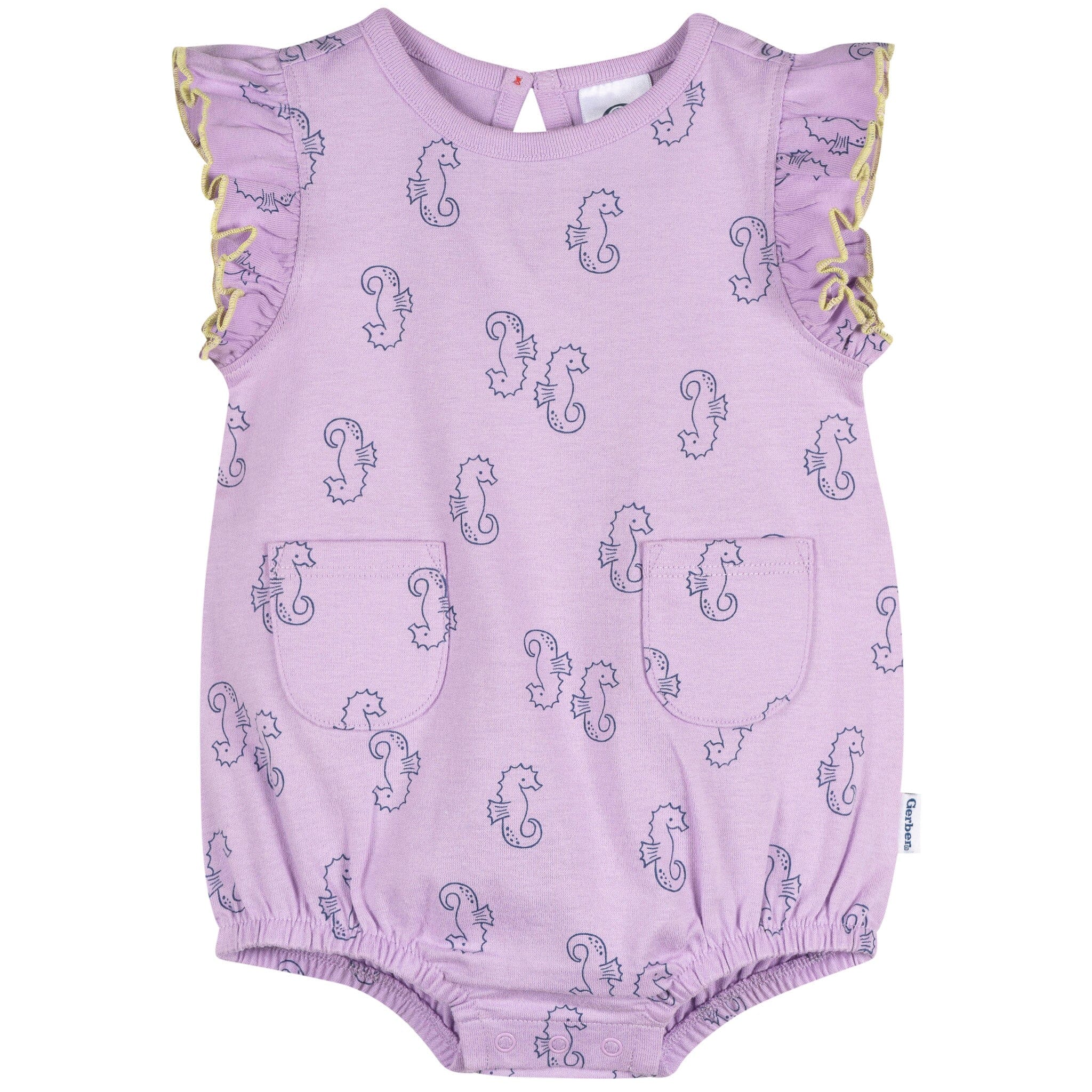 Baby Girls Purple Seahorses Pocket Bubble Romper