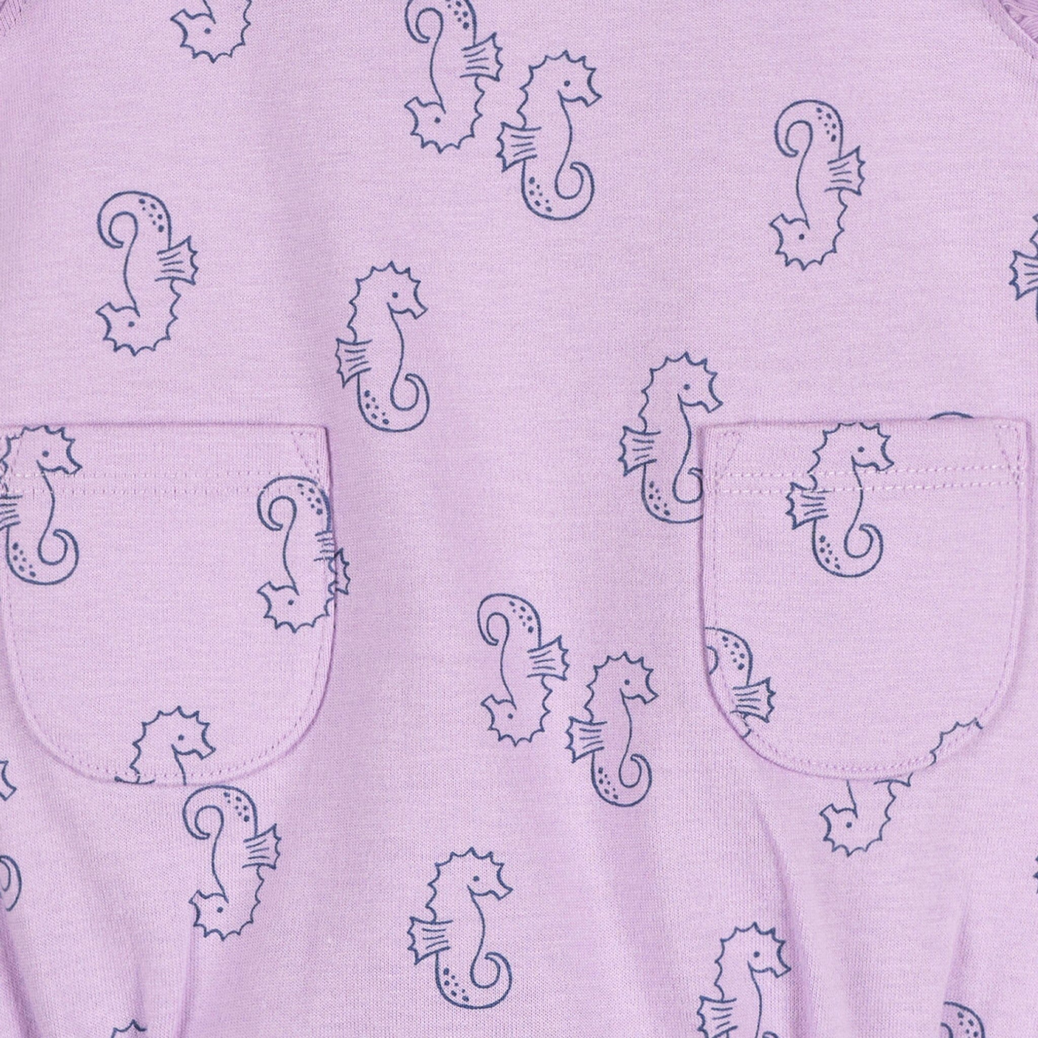 Baby Girls Purple Seahorses Pocket Bubble Romper - Image 4