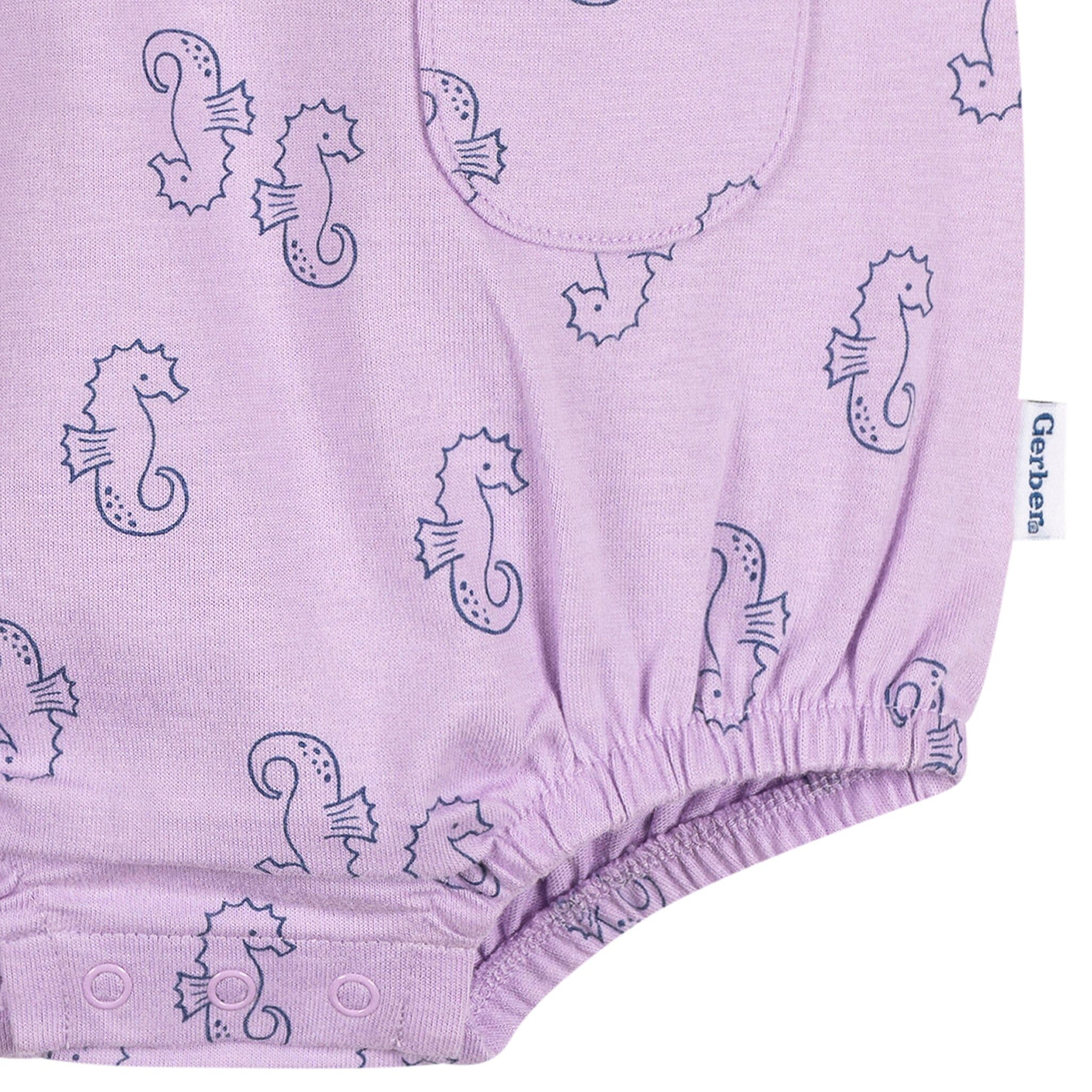 Baby Girls Purple Seahorses Pocket Bubble Romper - Image 5