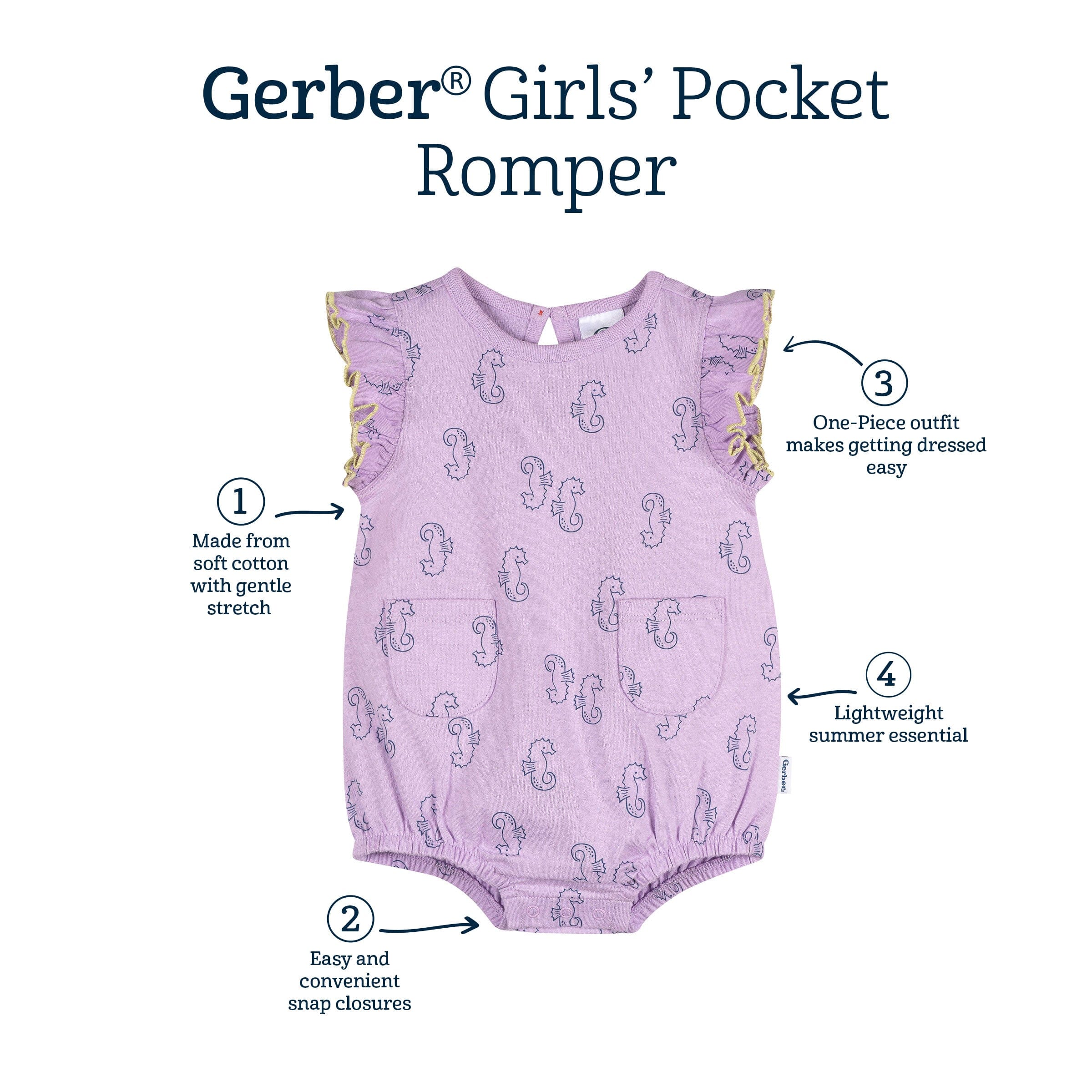 Baby Girls Purple Seahorses Pocket Bubble Romper - Image 6