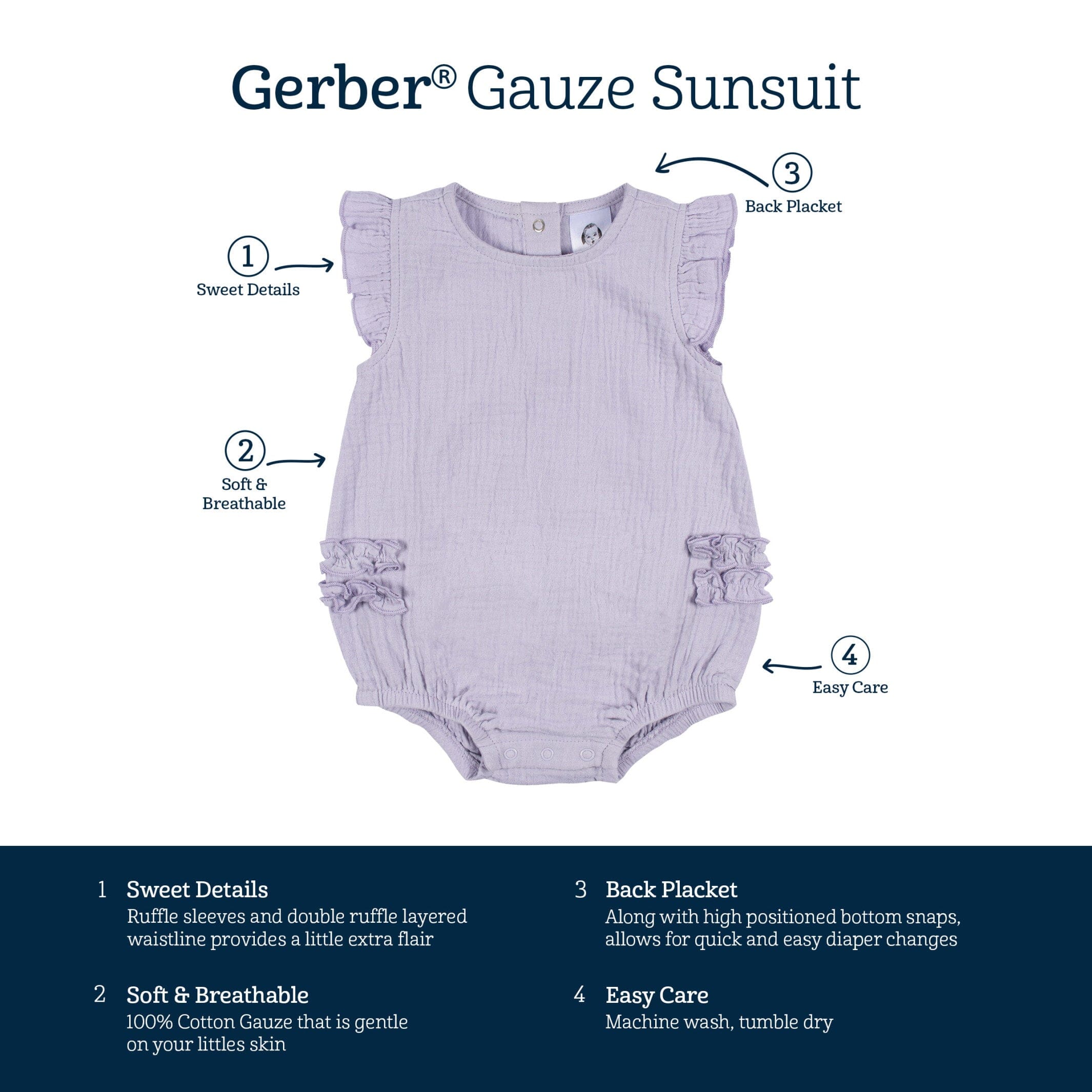 Baby Girls Purple Gauze Bubble Romper, Newborn - Image 10