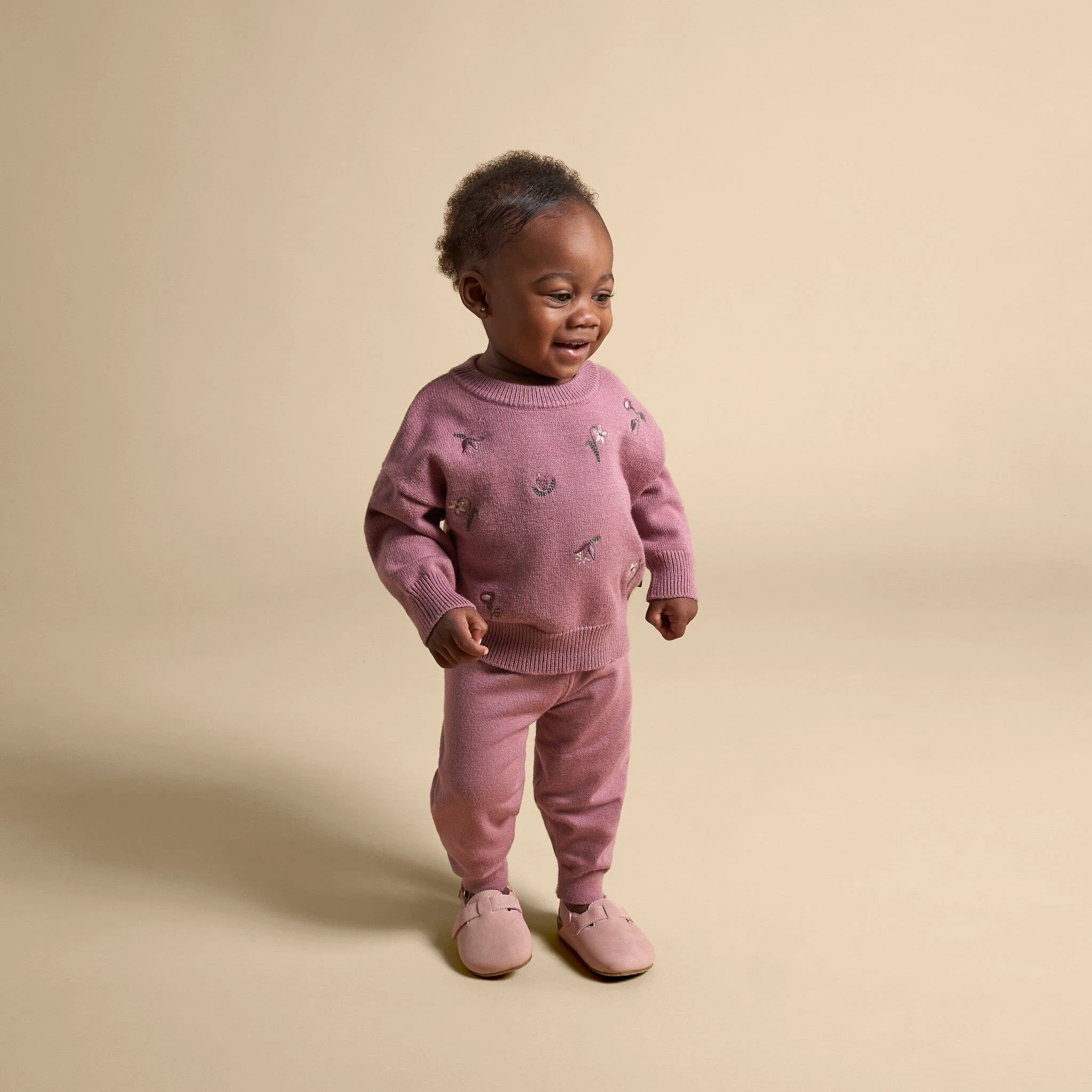 Baby Girls Rose Floral Embroidered Viscose Sweater - Image 2