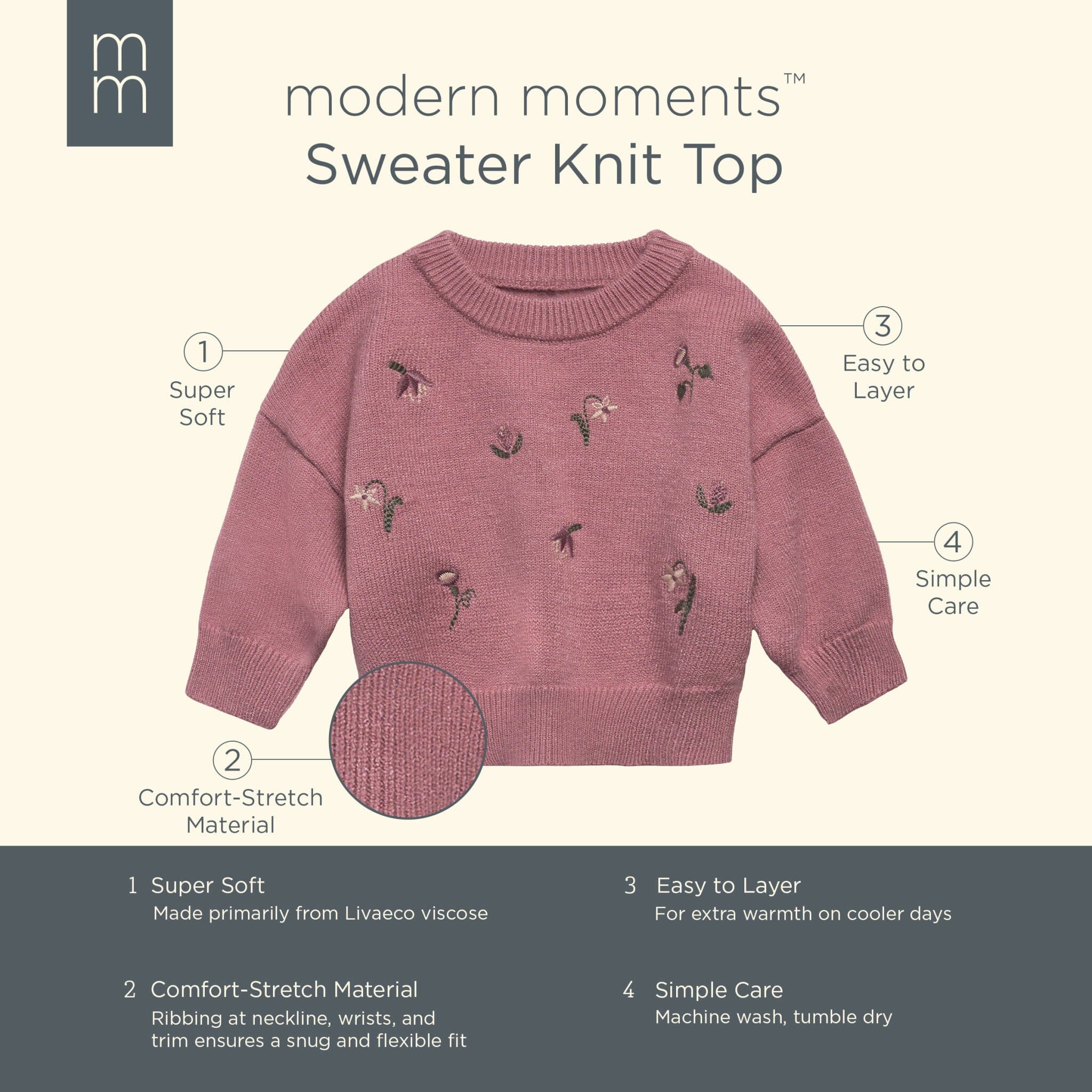 Baby Girls Rose Floral Embroidered Viscose Sweater - Image 6
