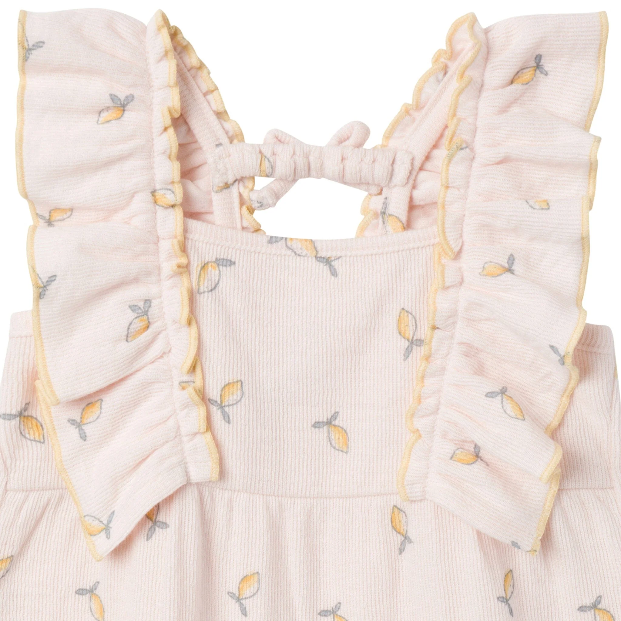 Baby Girls Rose Lemons Ruffles Long Leg Romper - Image 2