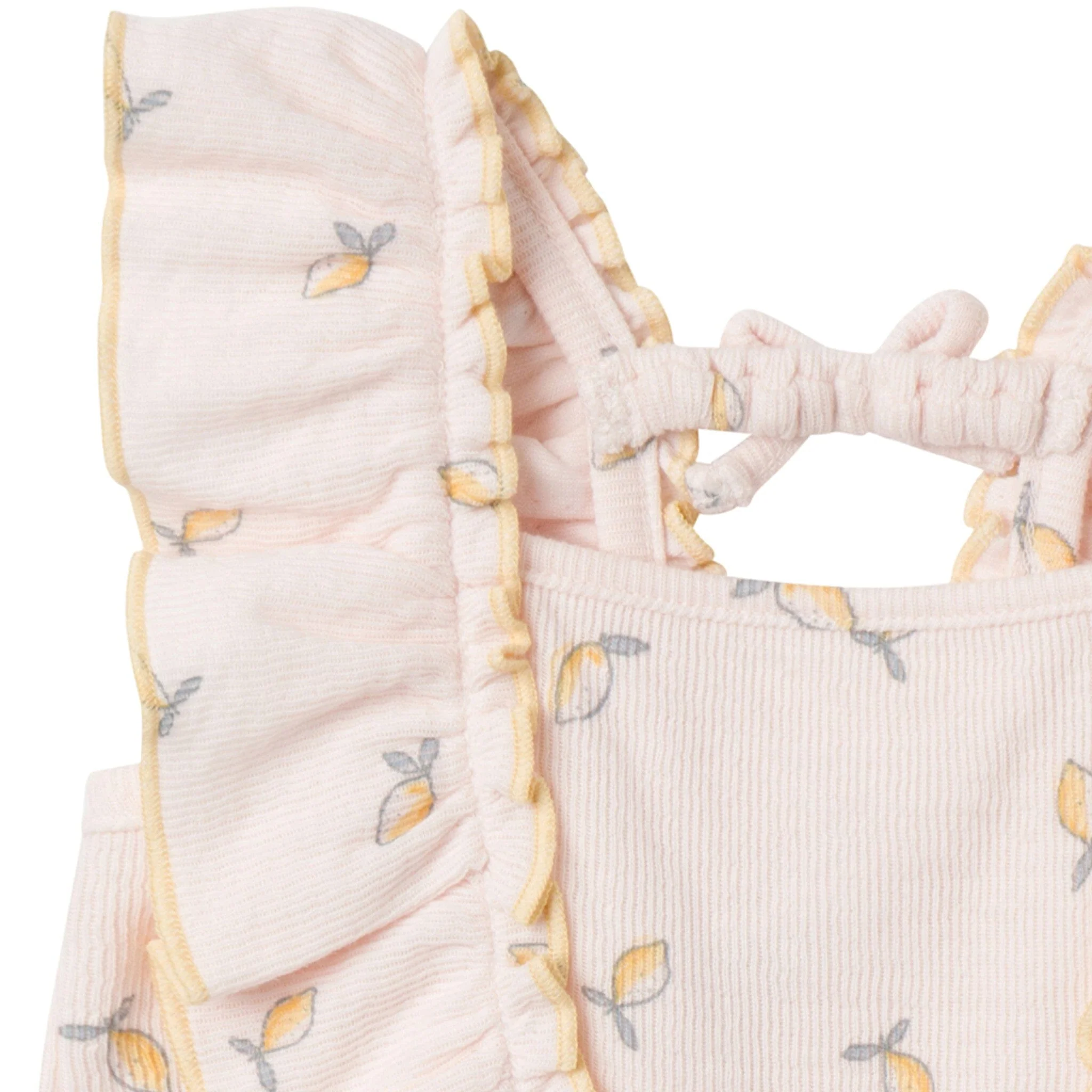 Baby Girls Rose Lemons Ruffles Long Leg Romper - Image 3