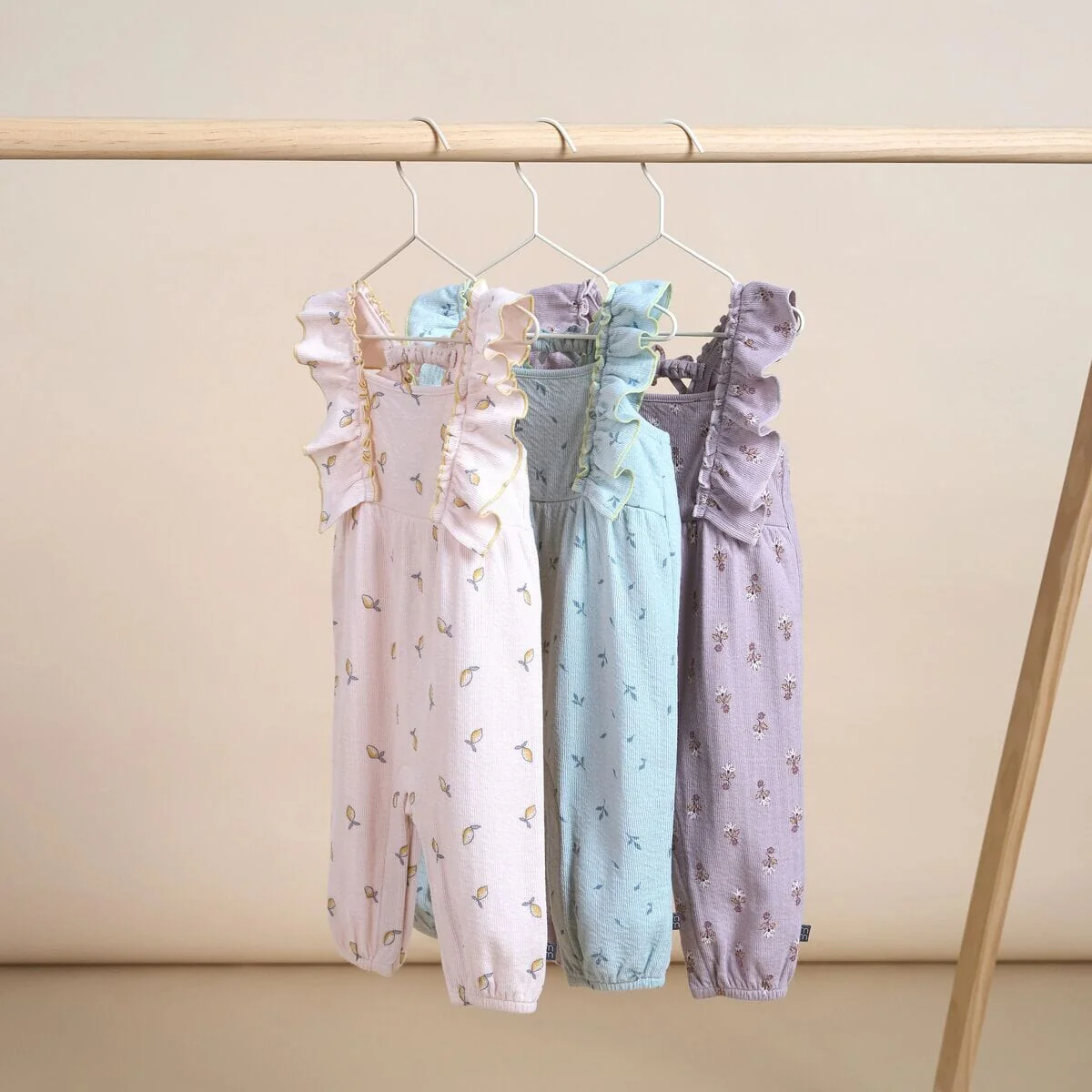 Baby Girls Rose Lemons Ruffles Long Leg Romper - Image 5