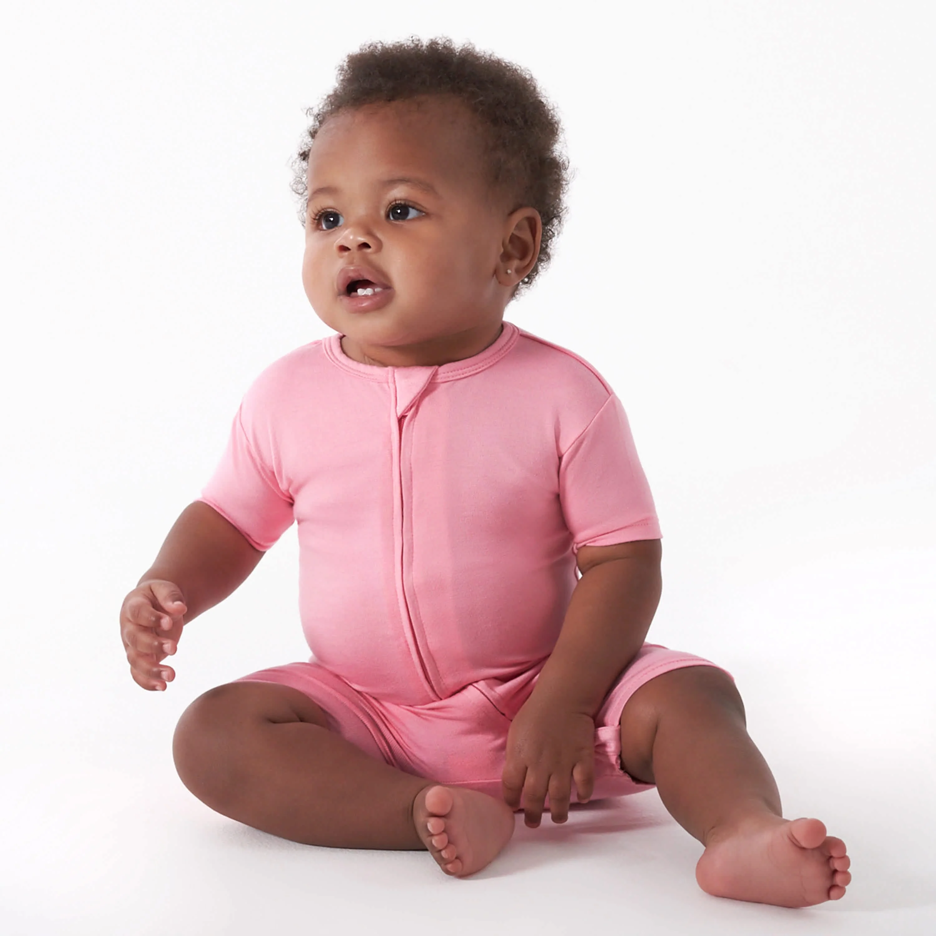 Baby Pink Lemonade Buttery Soft Viscose Made from Eucalyptus Snug Fit Romper, 12M - Image 3
