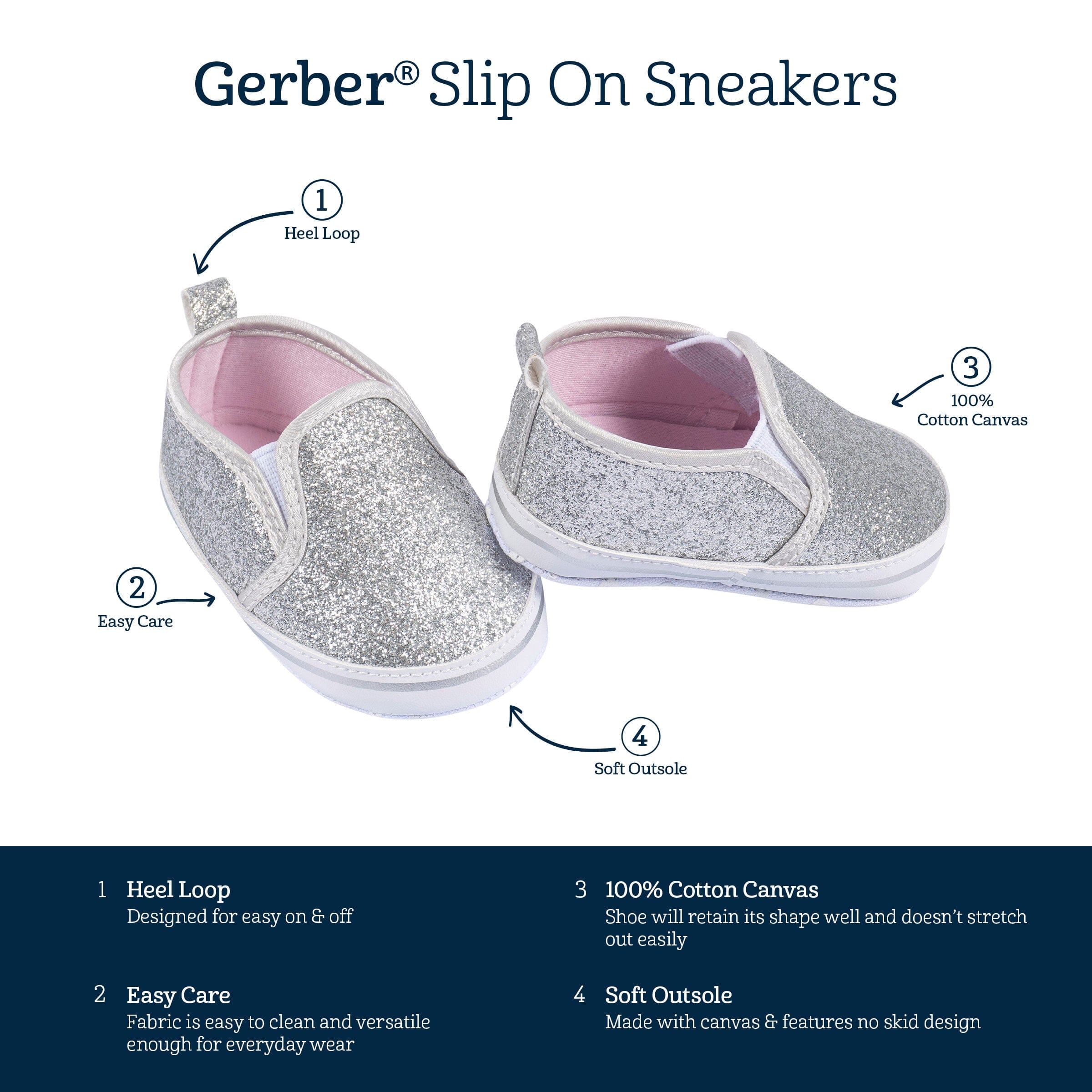 Baby Girls Silver Glitter Slip-On Sneaker, 3-6M - Image 7