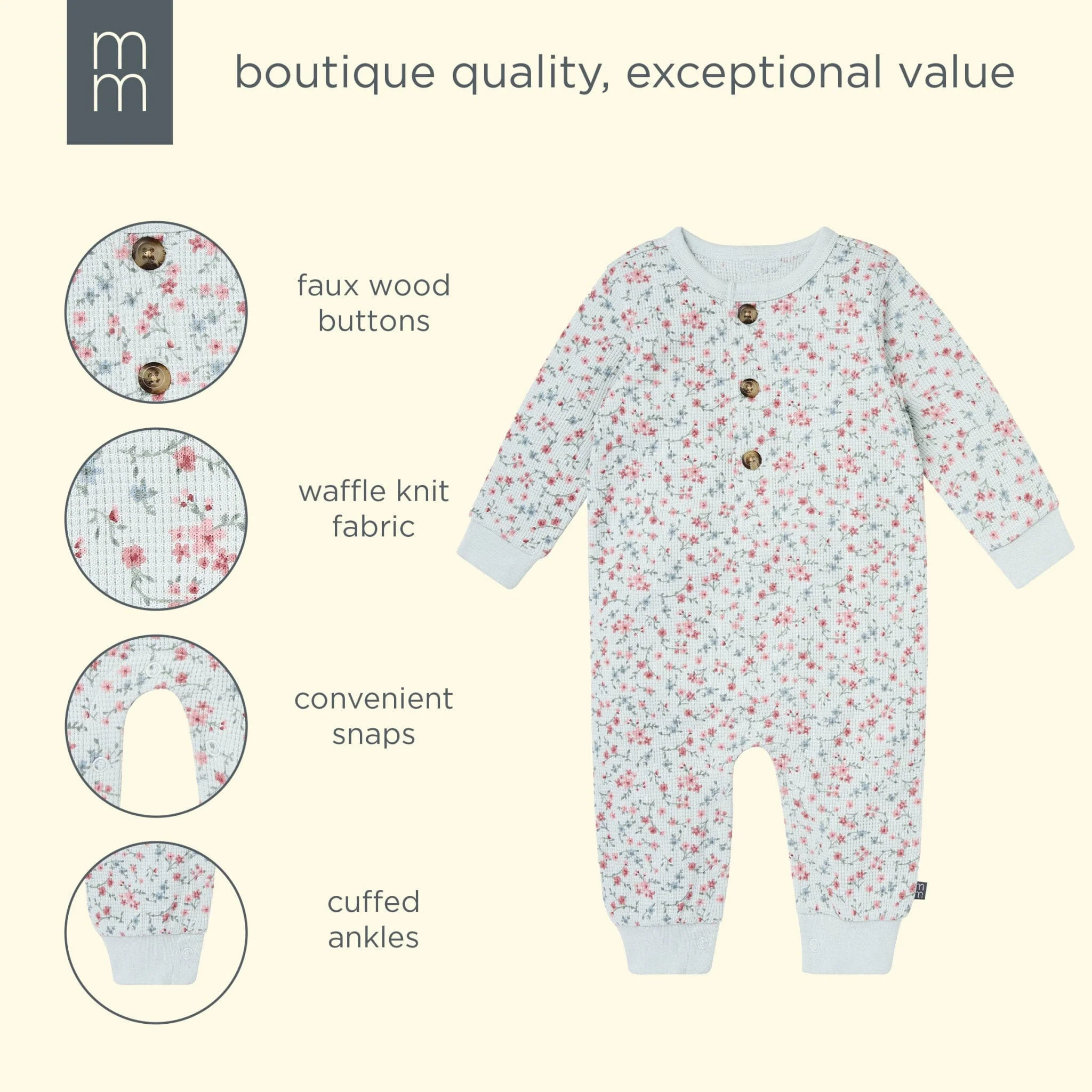 Baby Girls Sky Floral Waffle Slouch Romper - Image 5