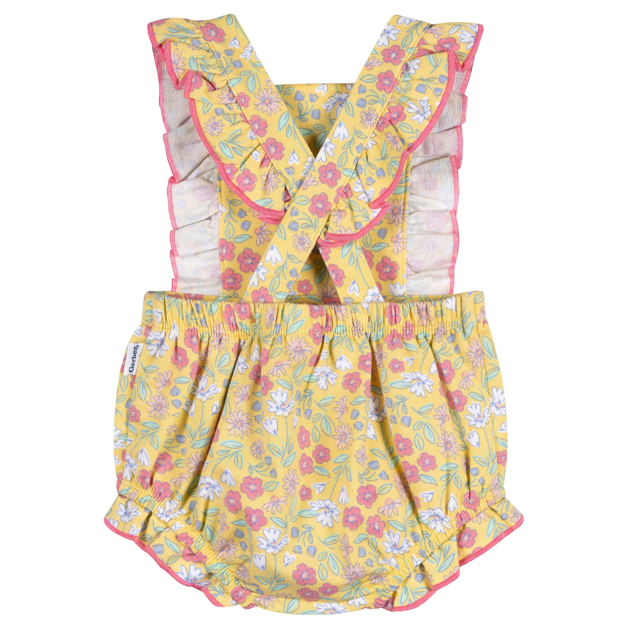 Baby Girls Yellow Floral Bubble Romper - Image 2