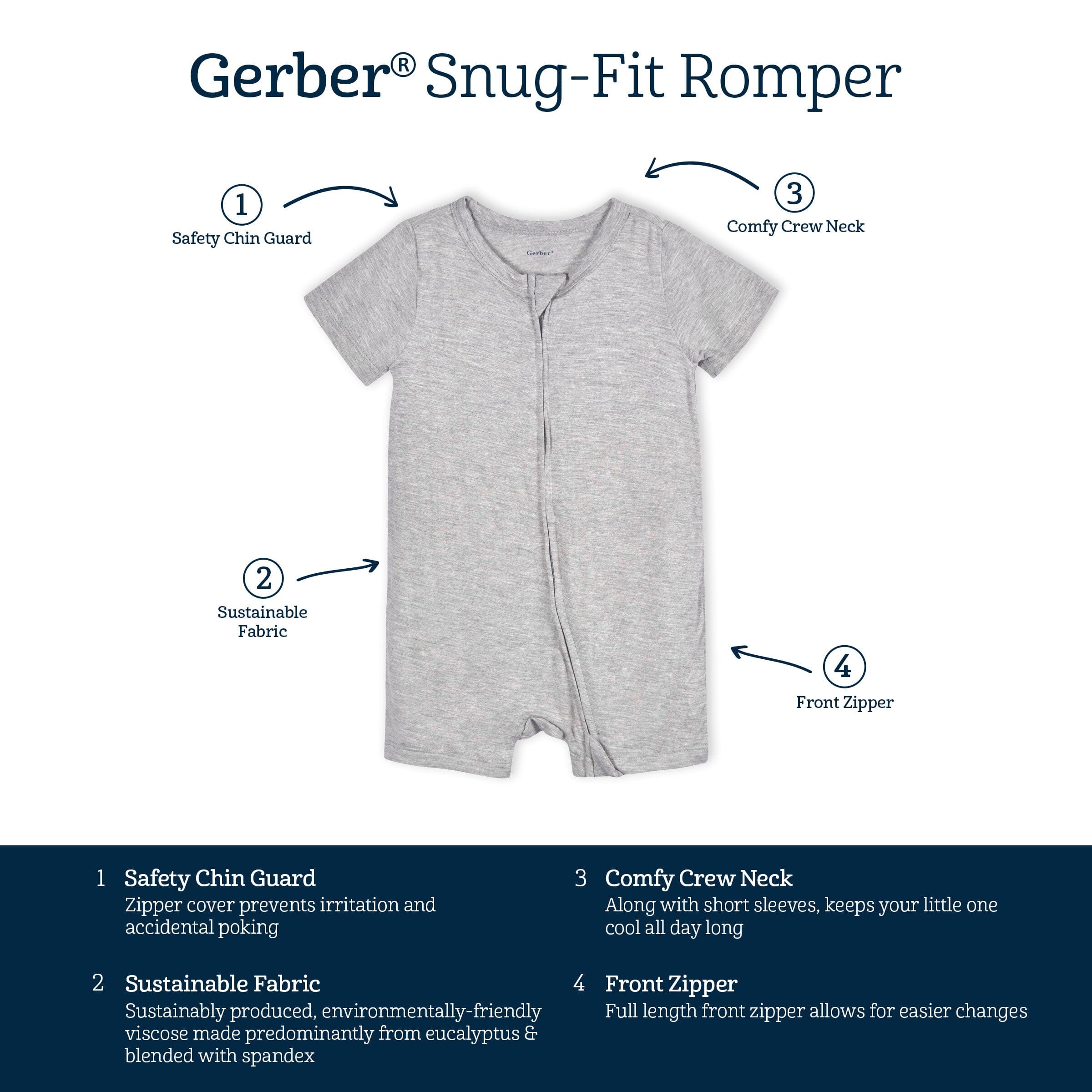 Baby Glacier Gray Buttery Soft Viscose Made from Eucalyptus Snug Fit Romper - Image 5