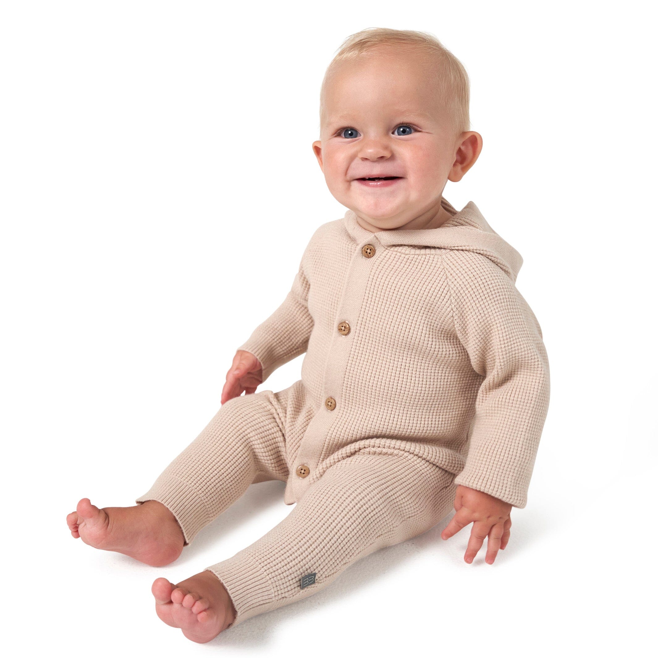 Baby Neutral Beige Hooded Viscose Sweater Romper - Image 2