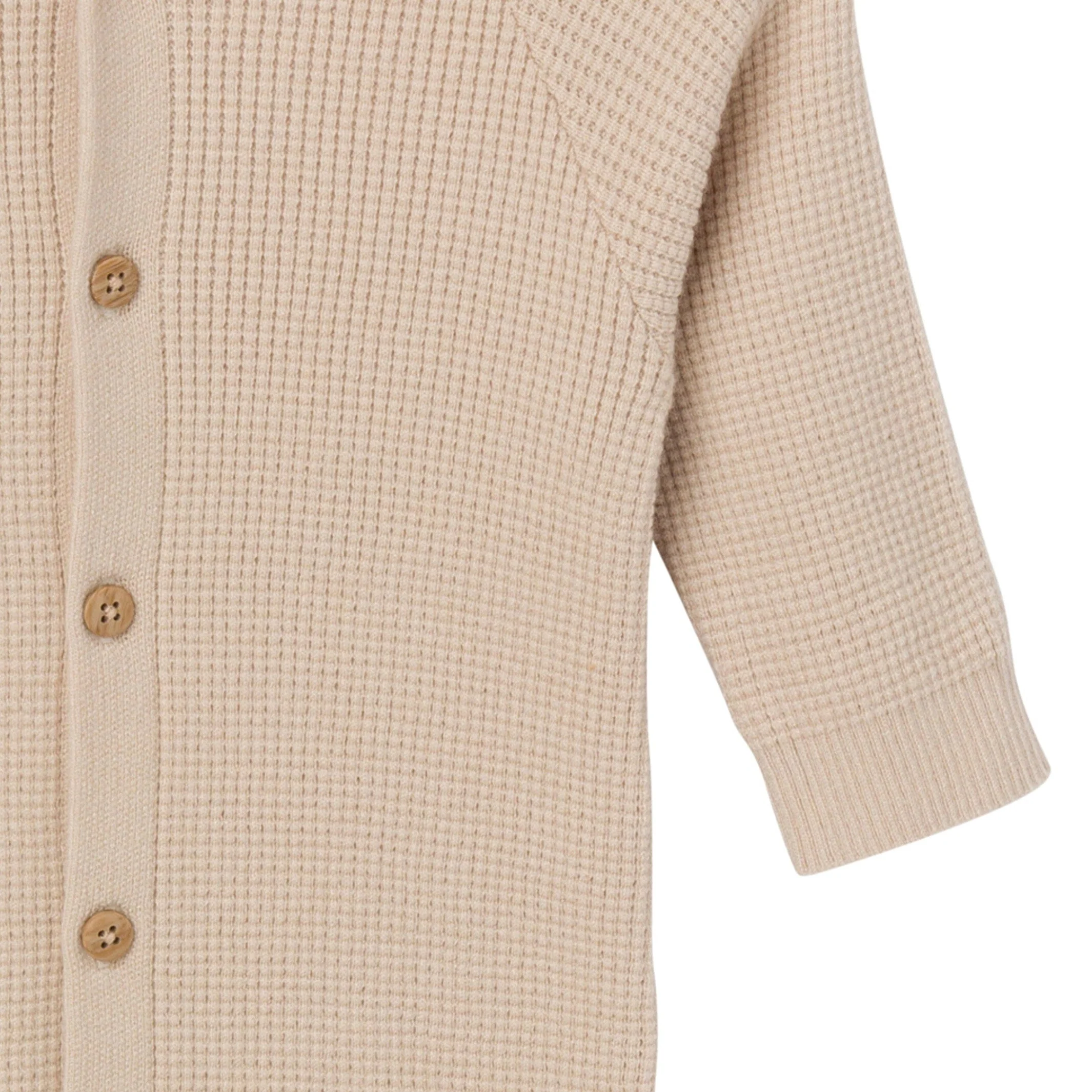 Baby Neutral Beige Hooded Viscose Sweater Romper - Image 5