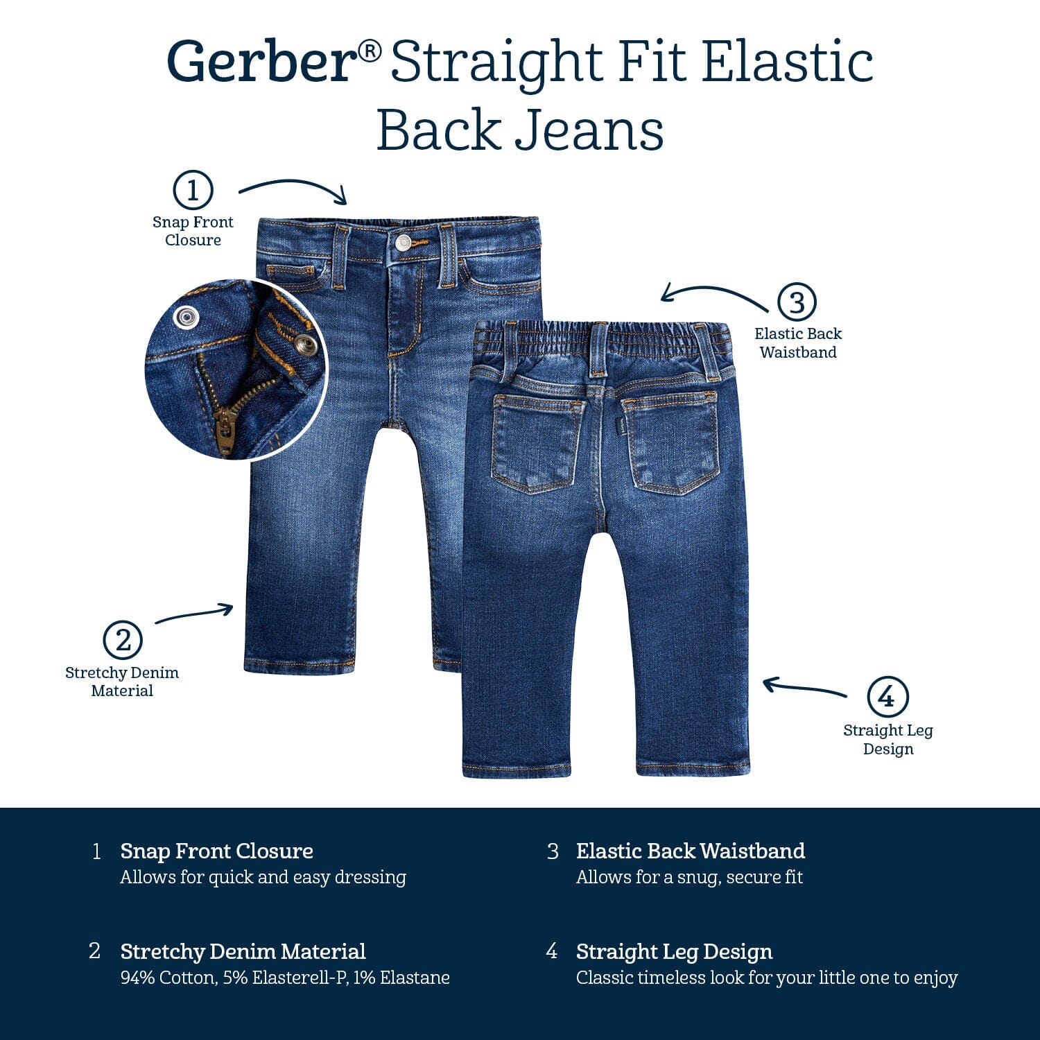 Baby Neutral Blue Straight Fit Denim Jeans With Elastic Back - Image 7