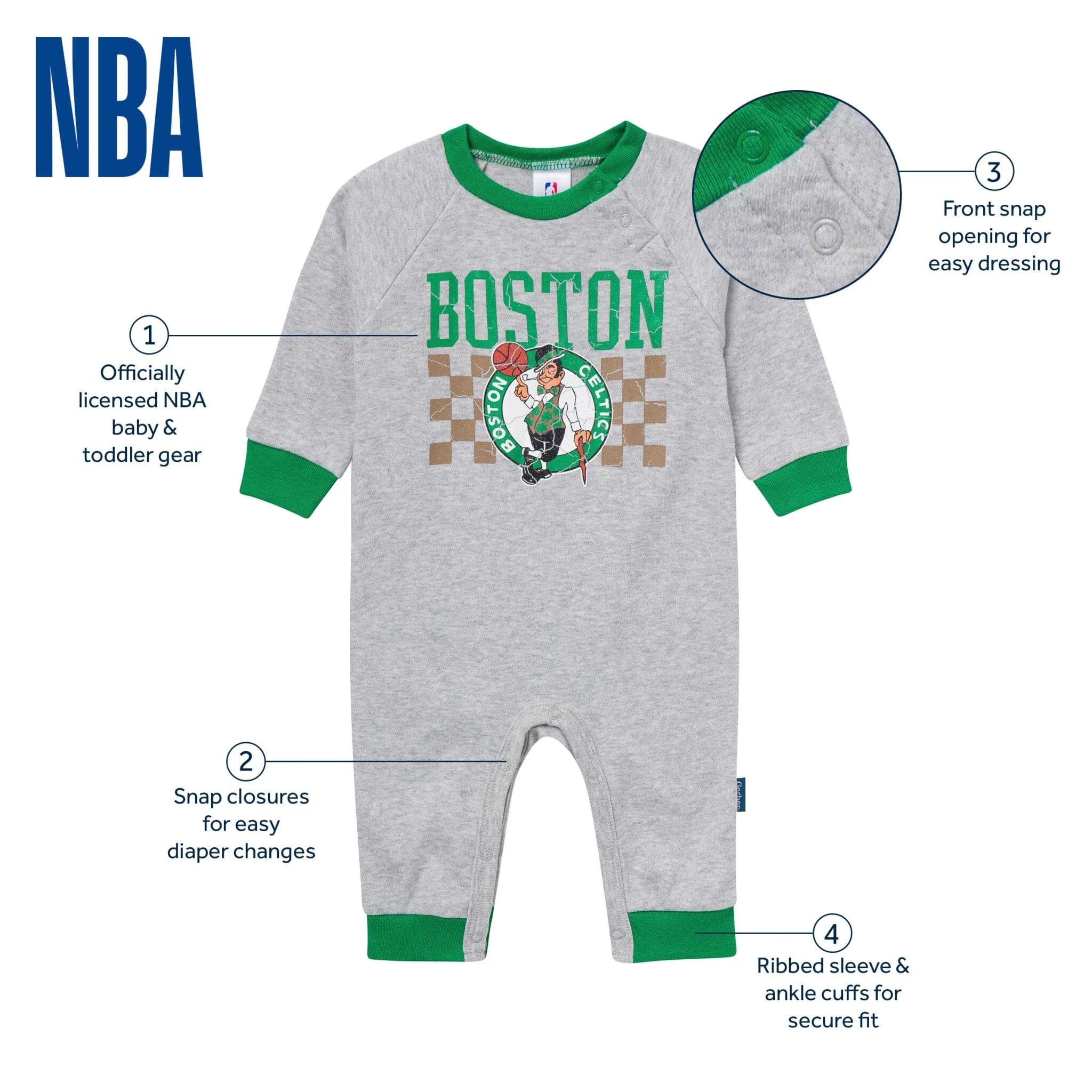 Baby Neutral Boston Celtics Romper - Image 5