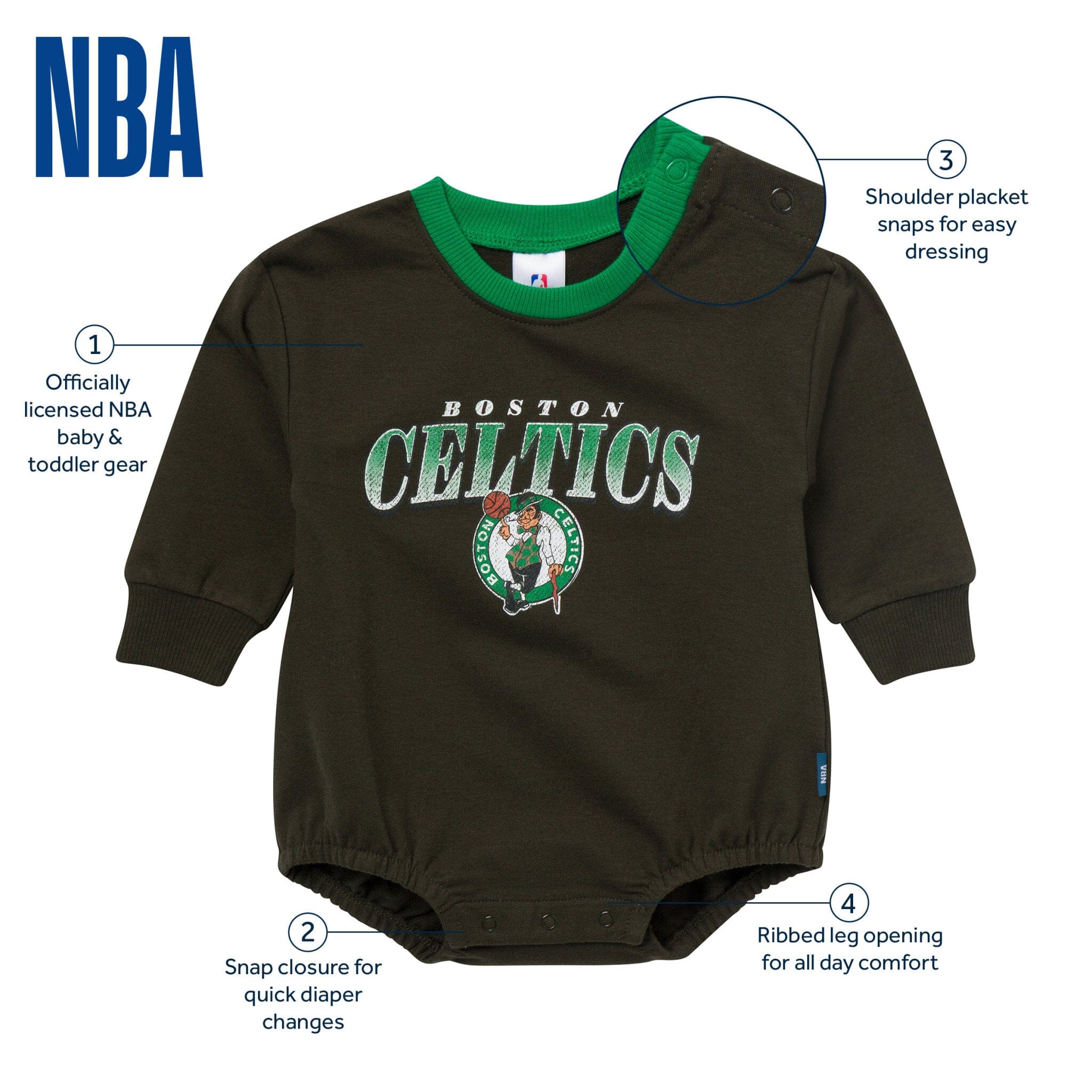 Baby Neutral Boston Celtics Sweatshirt Bubble Romper - Image 5