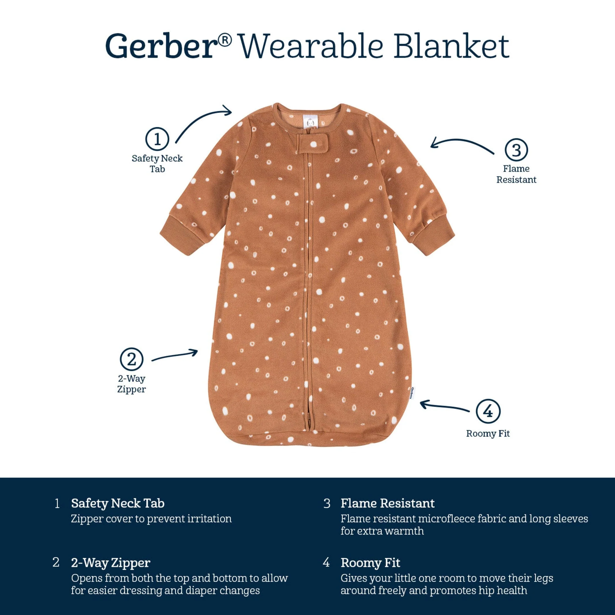 Baby Neutral Brown Dots Wearable Blanket - Image 5