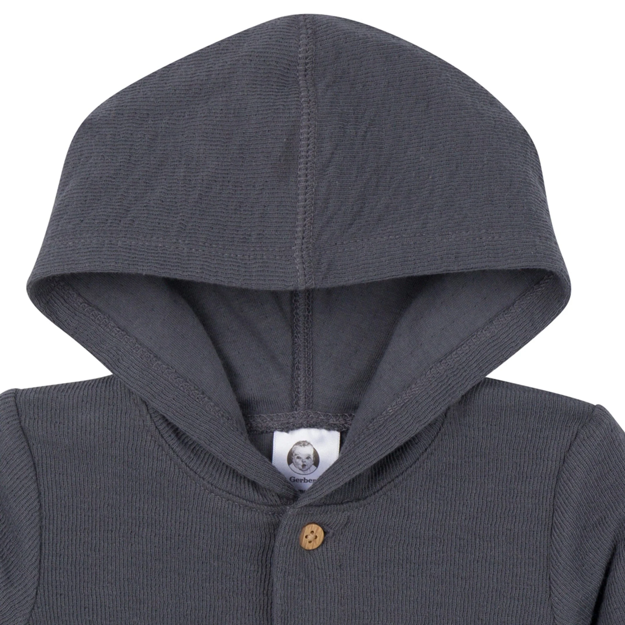 Baby Neutral Charcoal Hooded Romper - Image 2