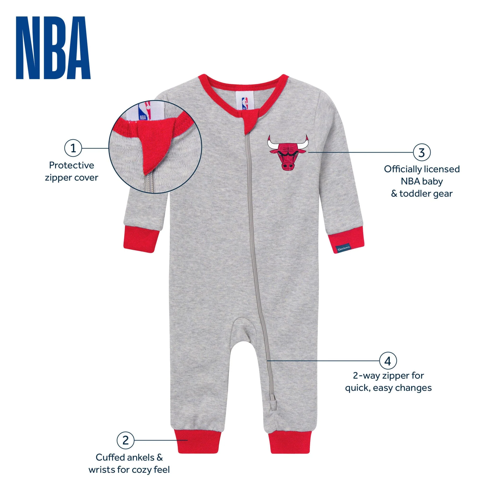 Baby Neutral Chicago Bulls Footless Pajamas - Image 5