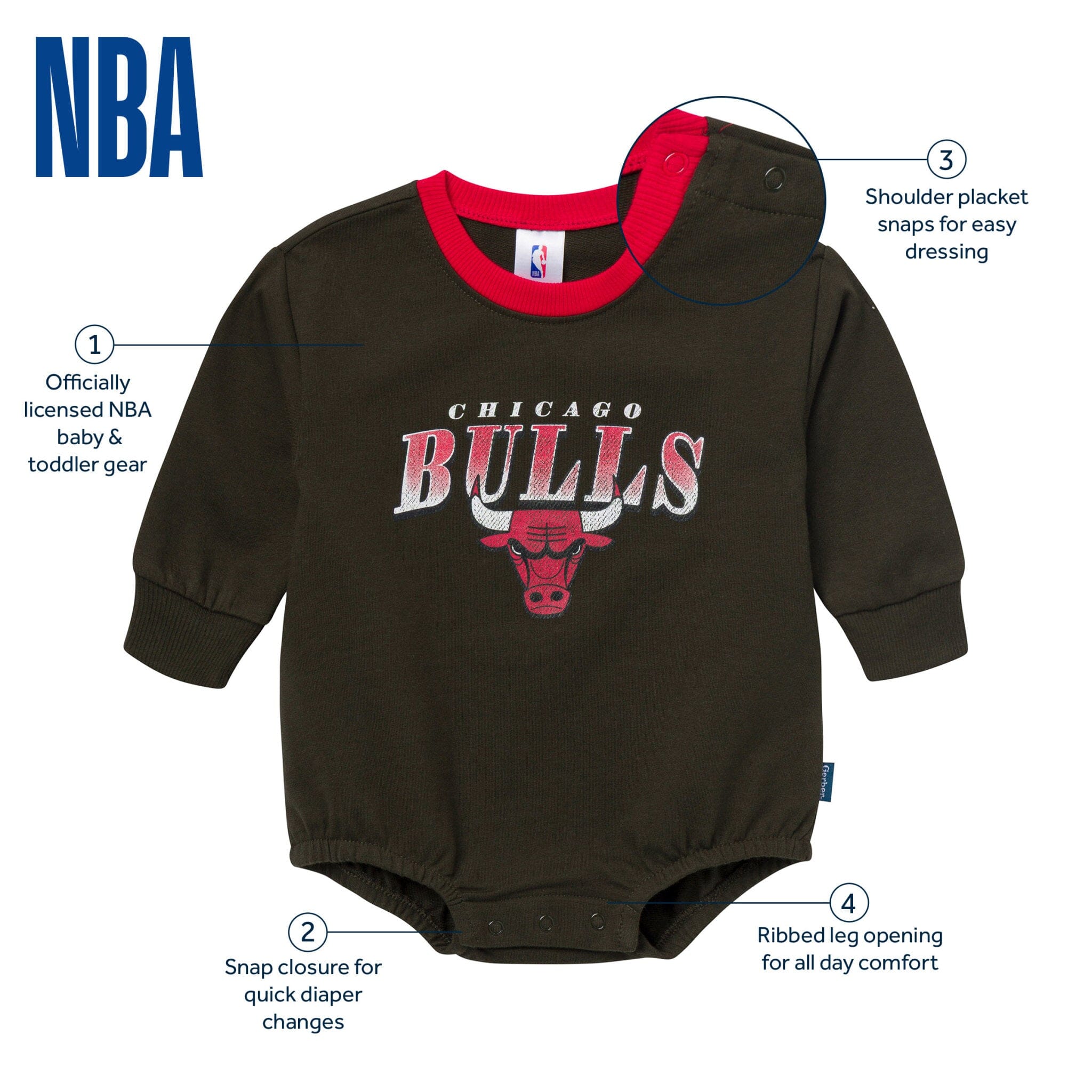 Baby Neutral Chicago Bulls Sweatshirt Bubble Romper - Image 5