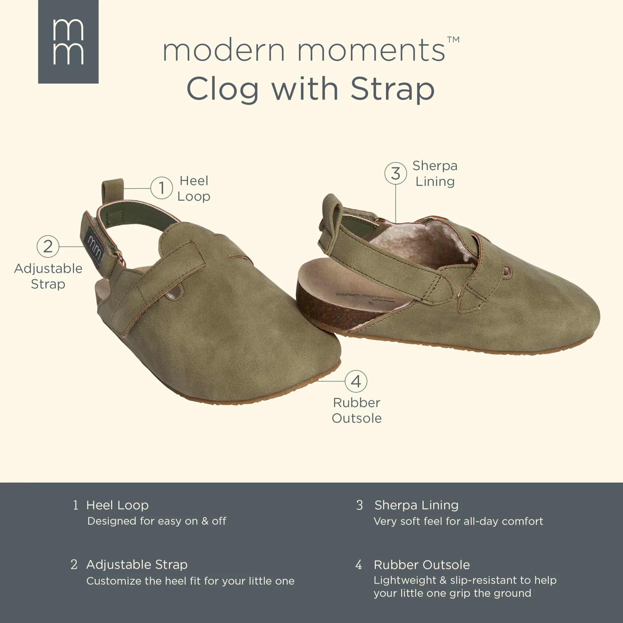 Infant & Toddler Neutral Dark Green Clog With Strap - Image 6