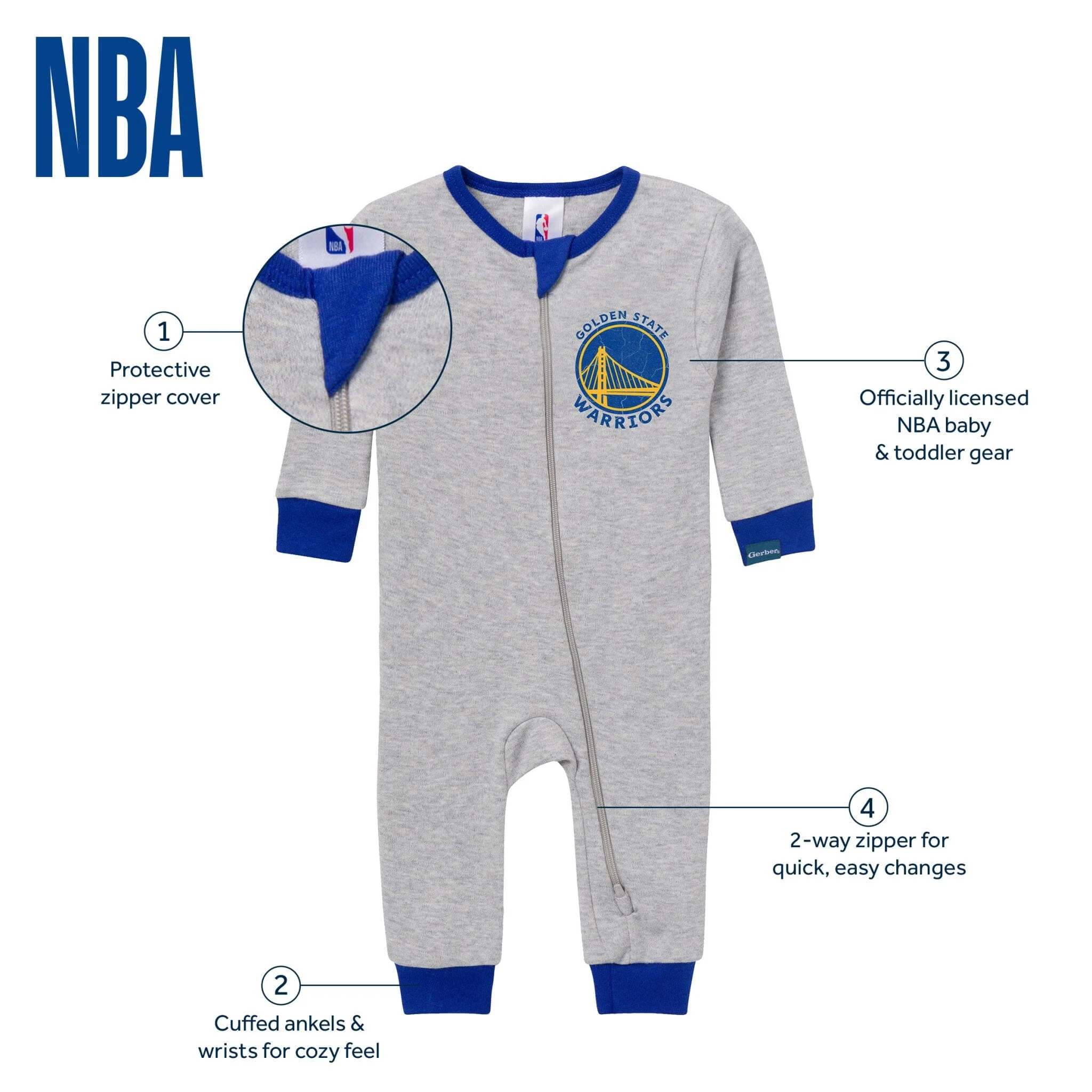Baby Neutral Golden State Warriors Footless Pajamas - Image 5