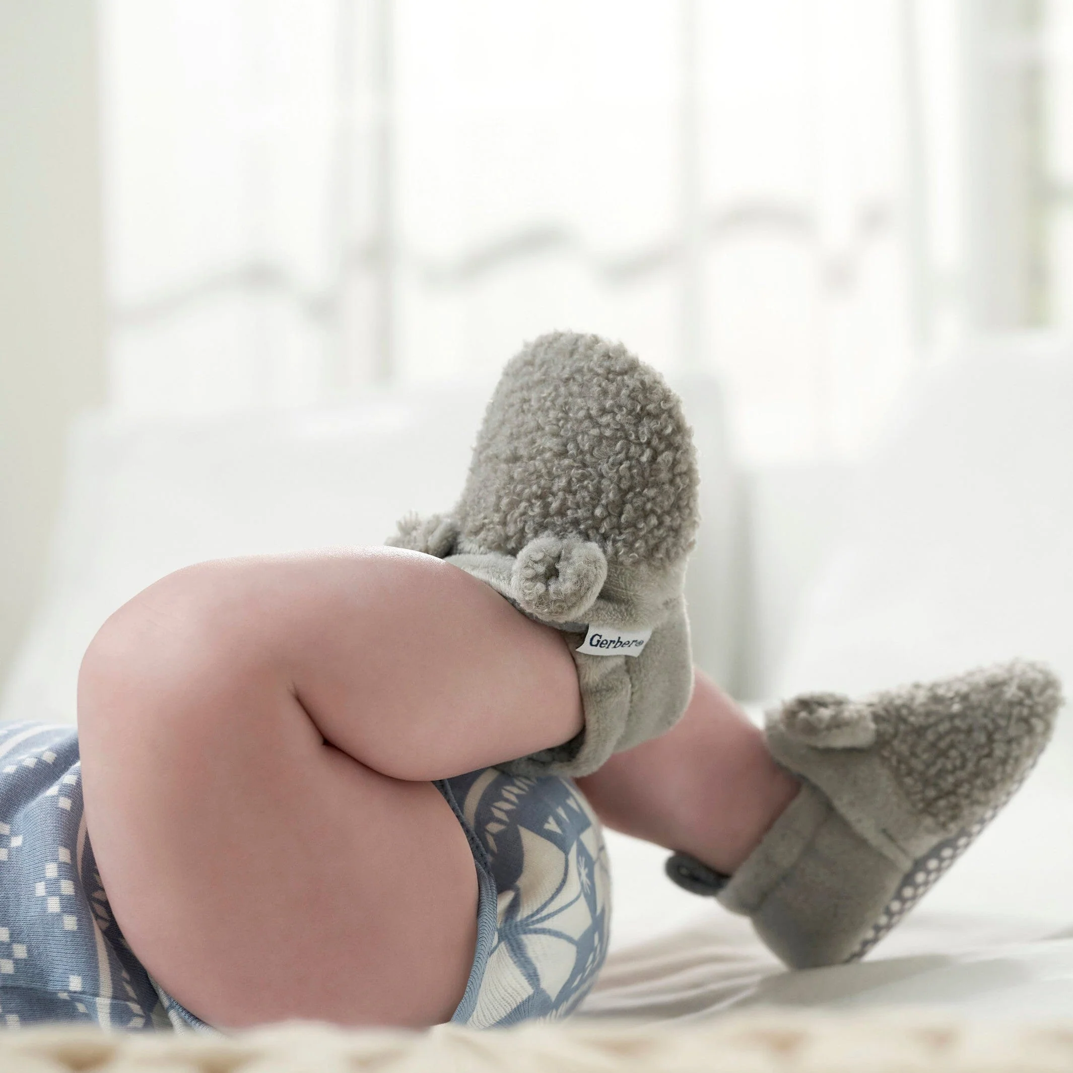 Baby Neutral Grey Sherpa Booties - Image 2