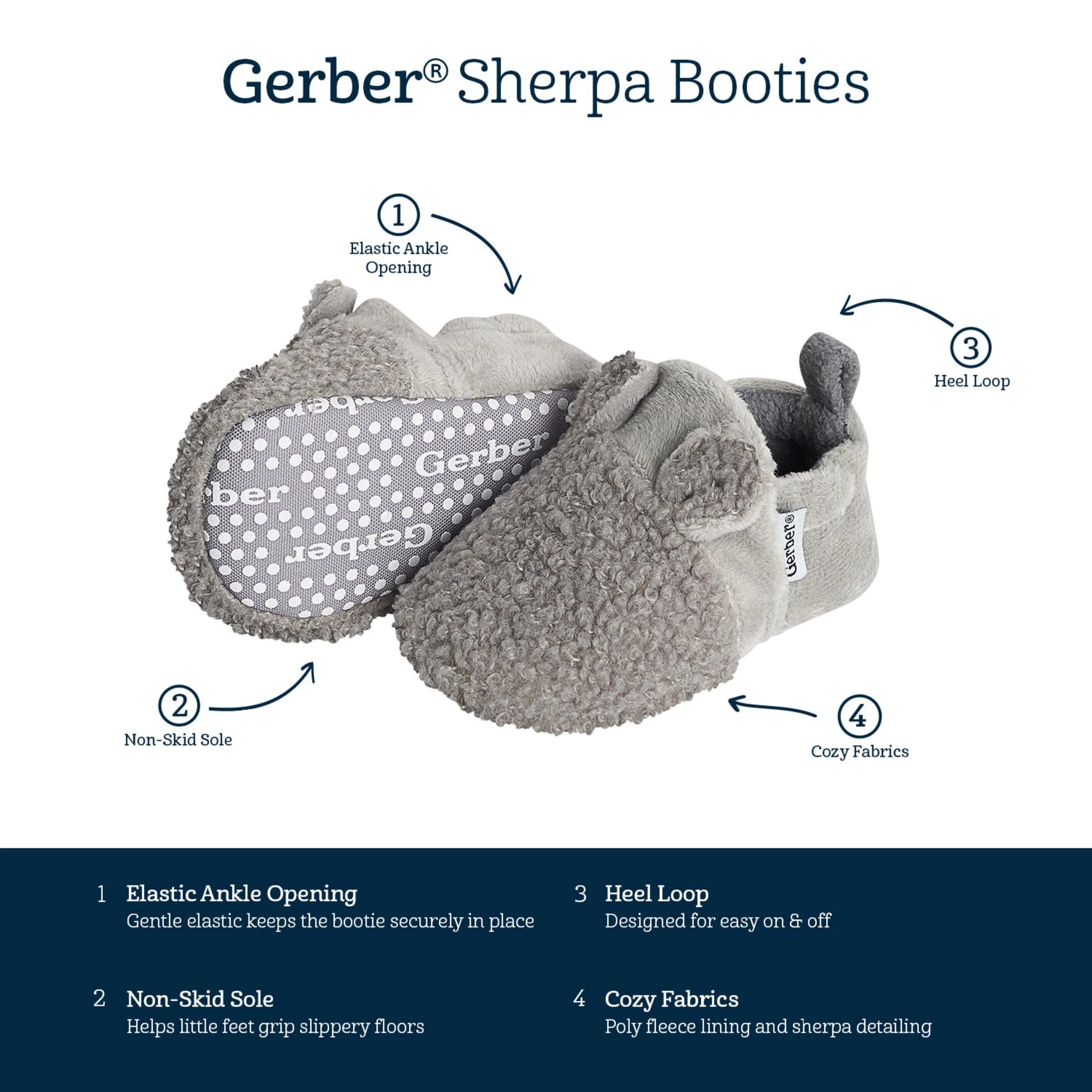 Baby Neutral Grey Sherpa Booties - Image 7