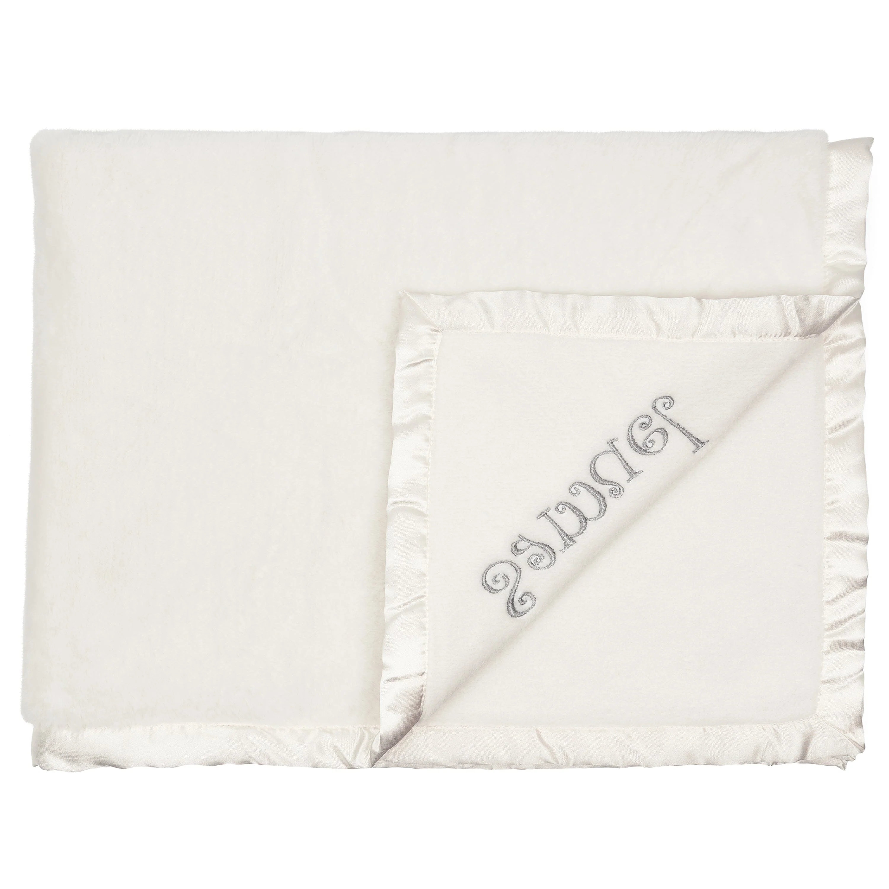 Embroidered Neutral Ivory Plush Blanket - Image 3