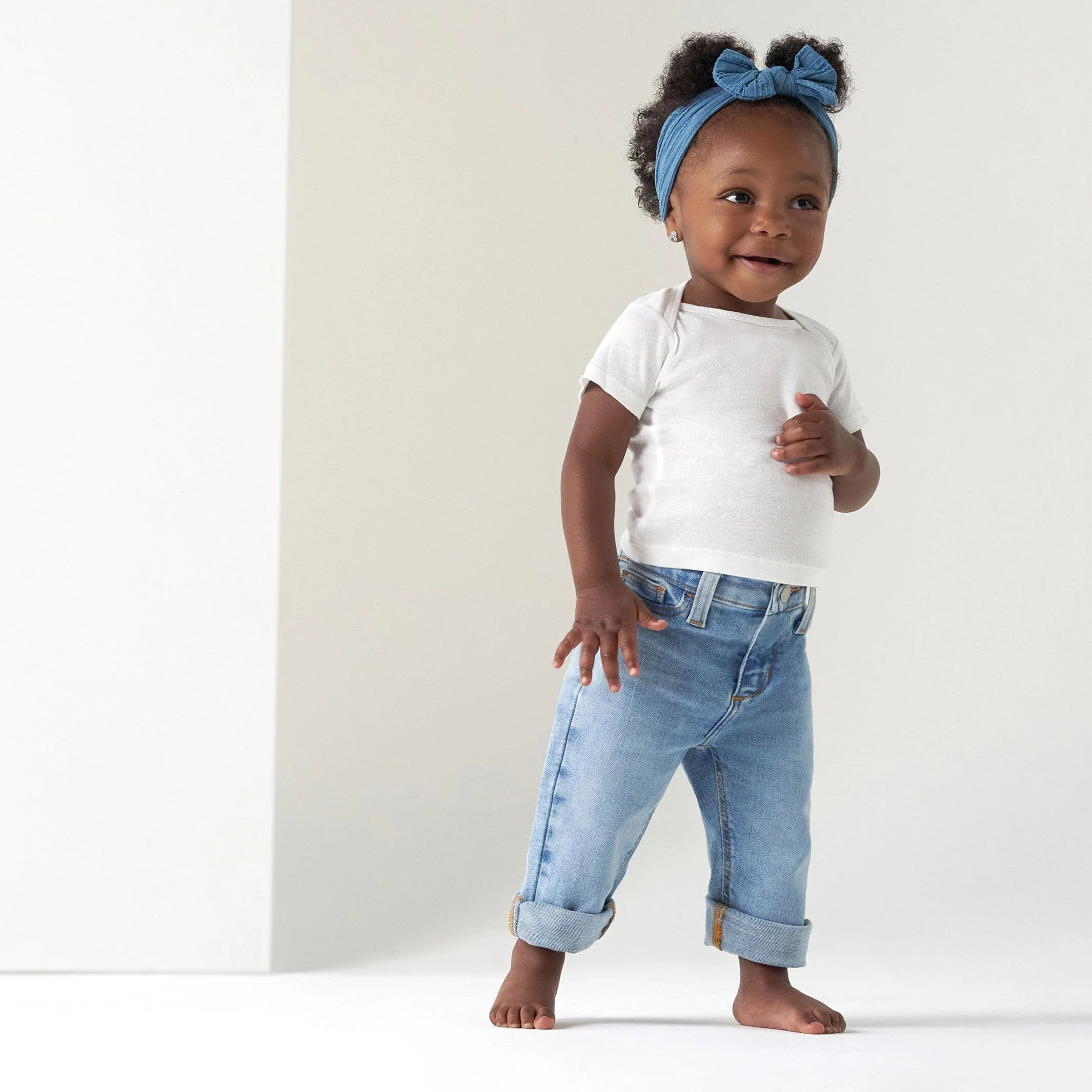 Baby Neutral Light Blue Straight Fit Denim Jeans With Elastic Back - Image 4