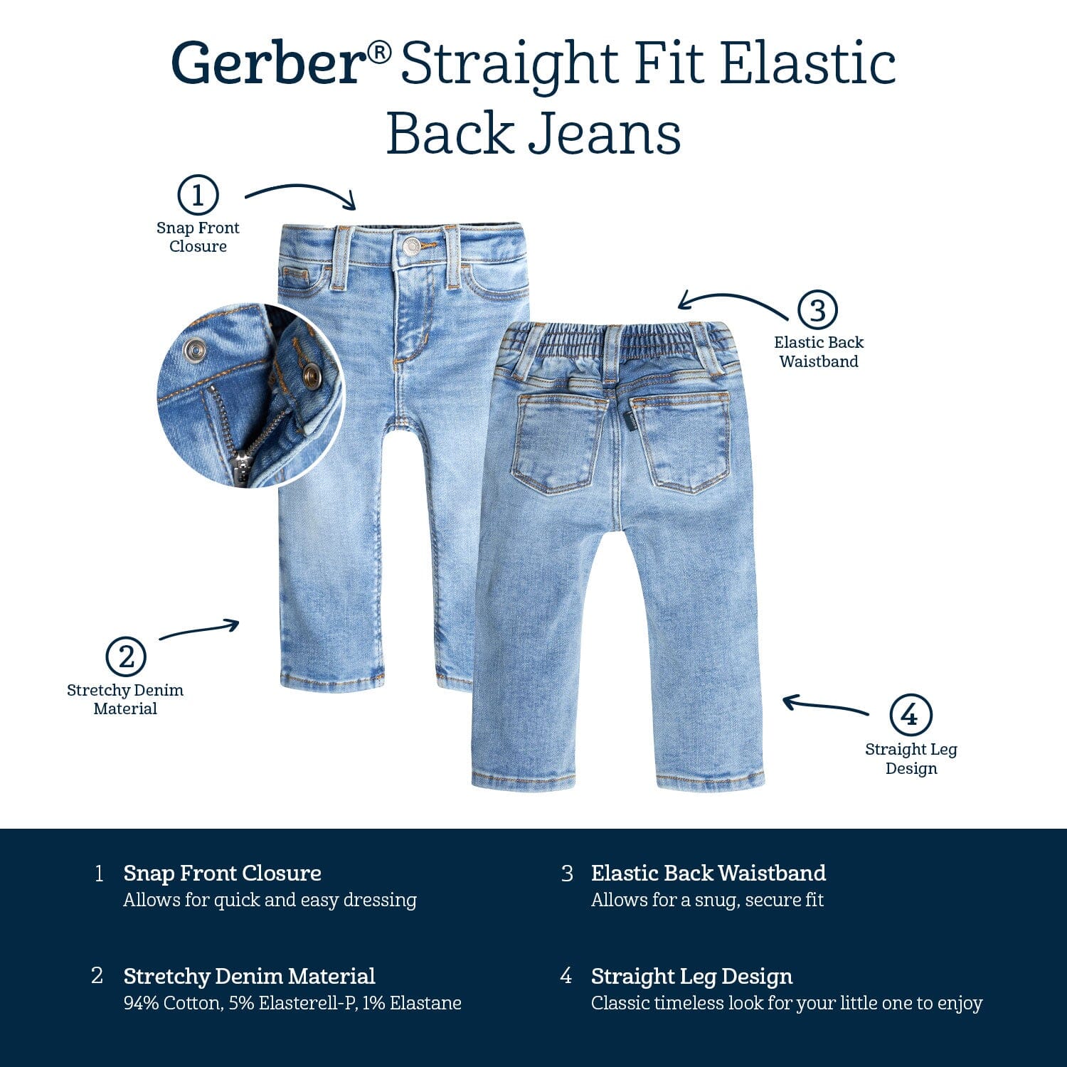 Baby Neutral Light Blue Straight Fit Denim Jeans With Elastic Back - Image 8