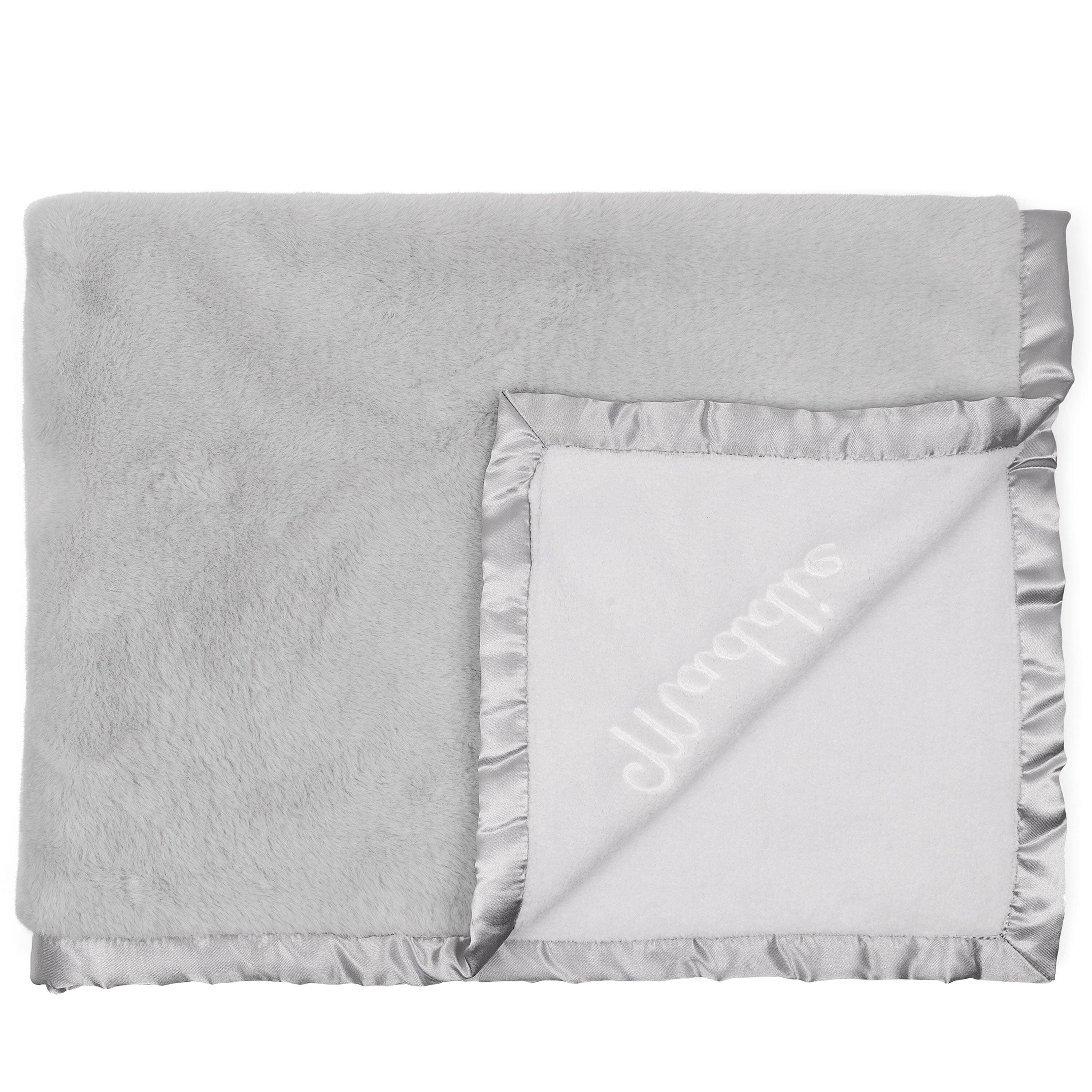 Embroidered Neutral Light Gray Plush Blanket - Image 3