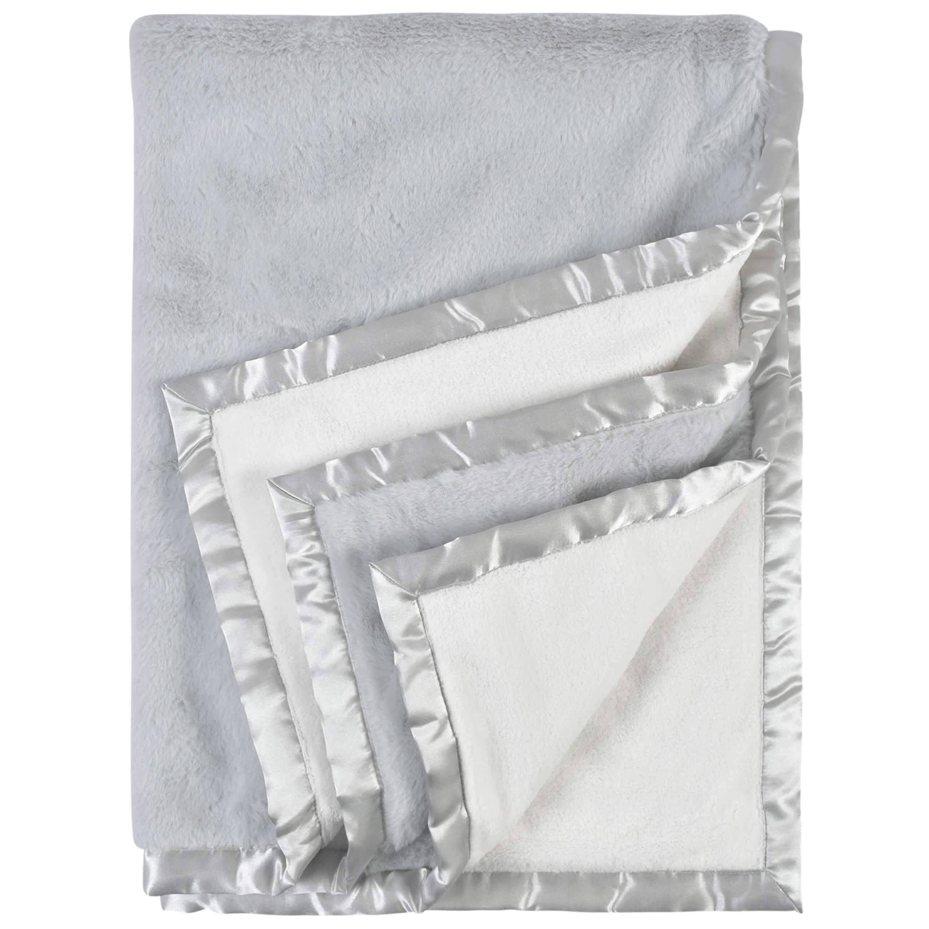 Embroidered Neutral Light Gray Plush Blanket - Image 4
