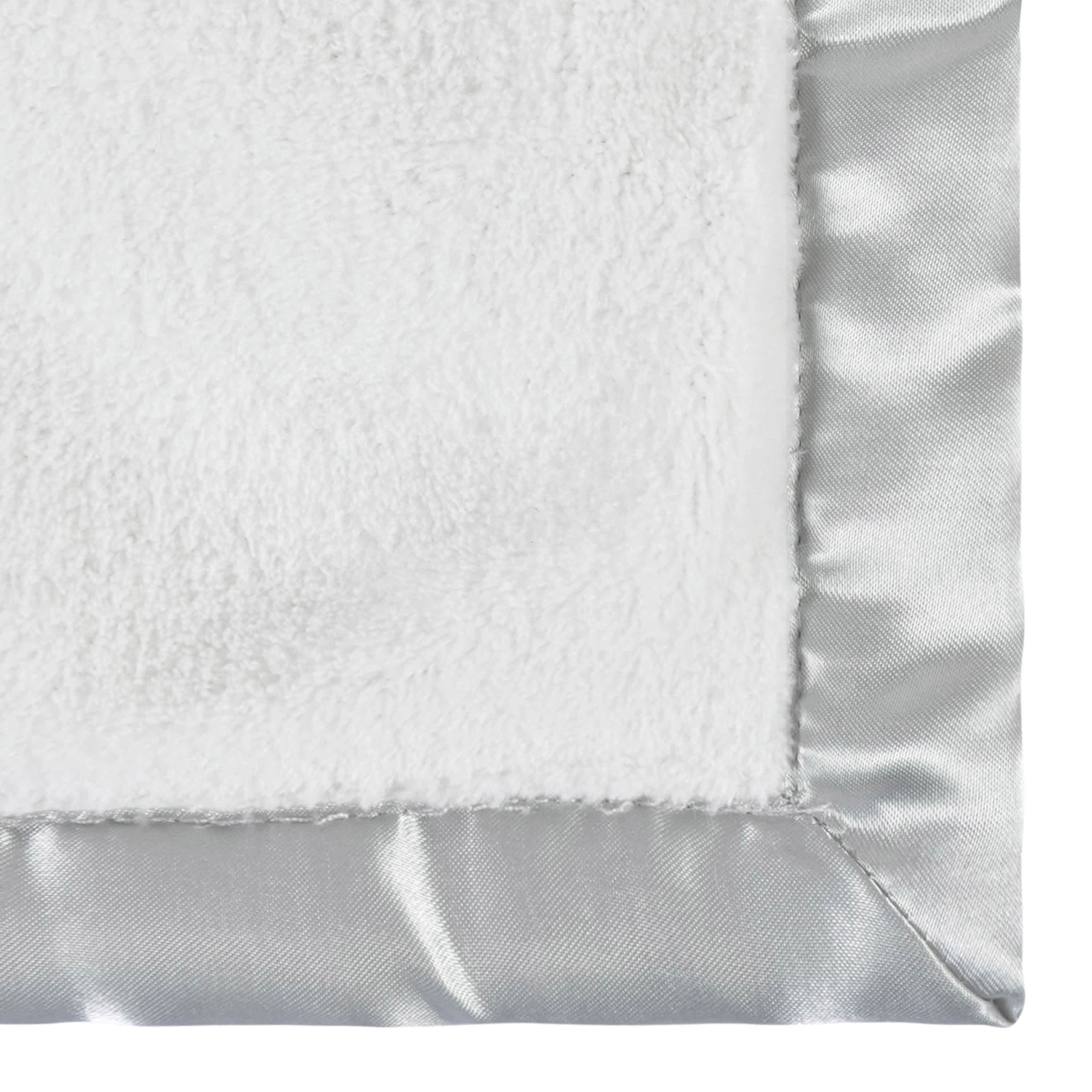 Embroidered Neutral Light Gray Plush Blanket - Image 6