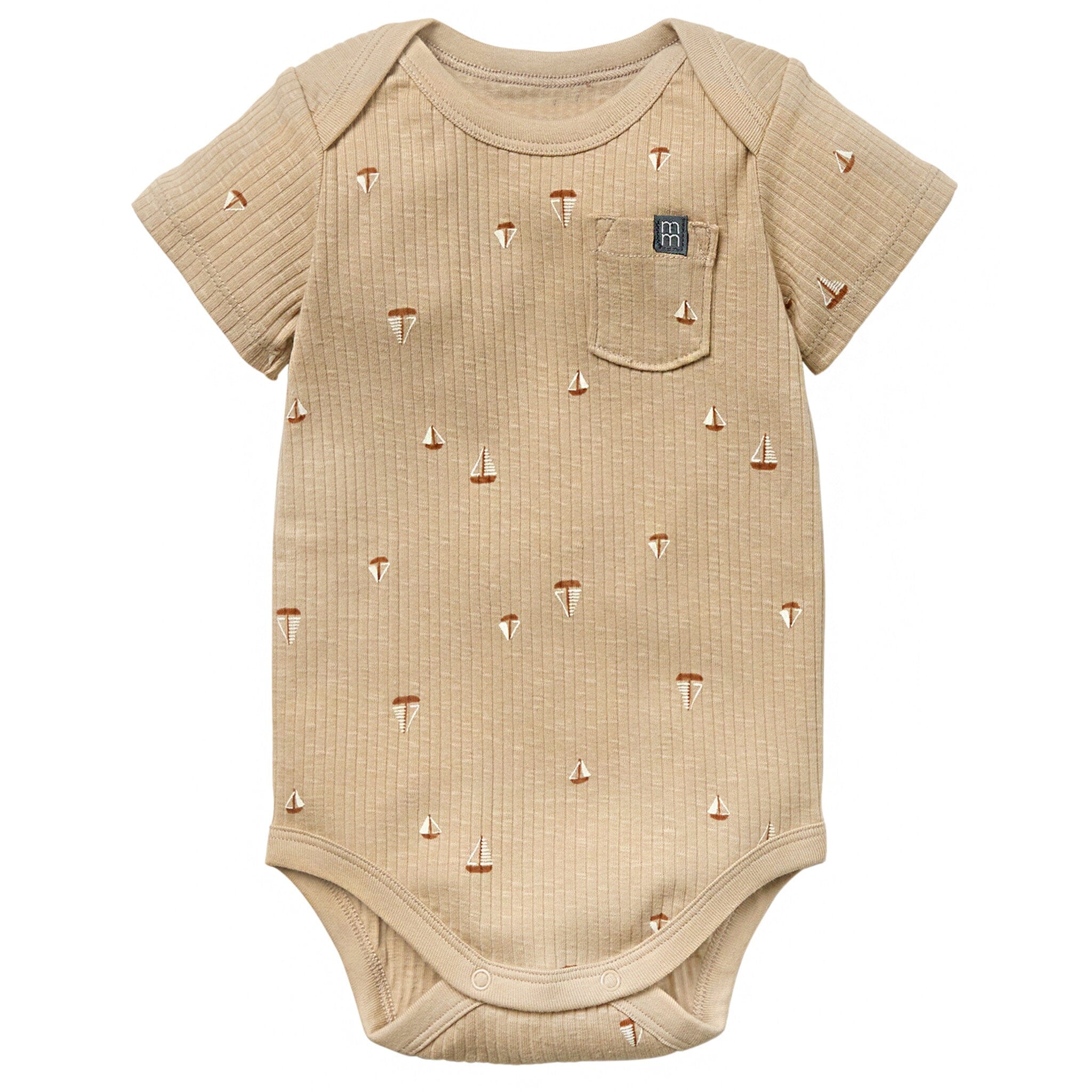 Baby Boys Tan Sail Boat Short Sleeve Bodysuit
