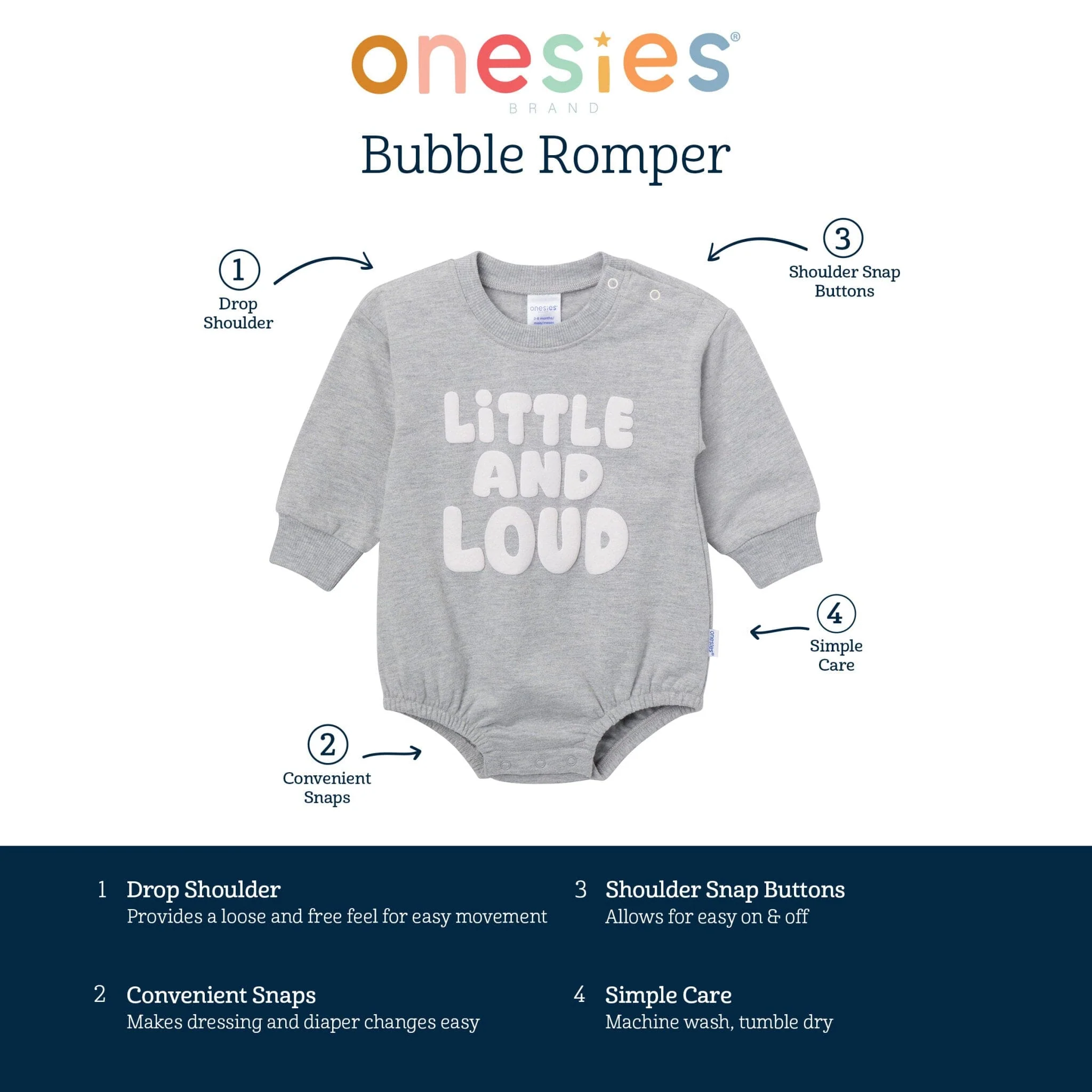 Baby Neutral Little and Loud Sweatshirt Bubble Romper - Image 5