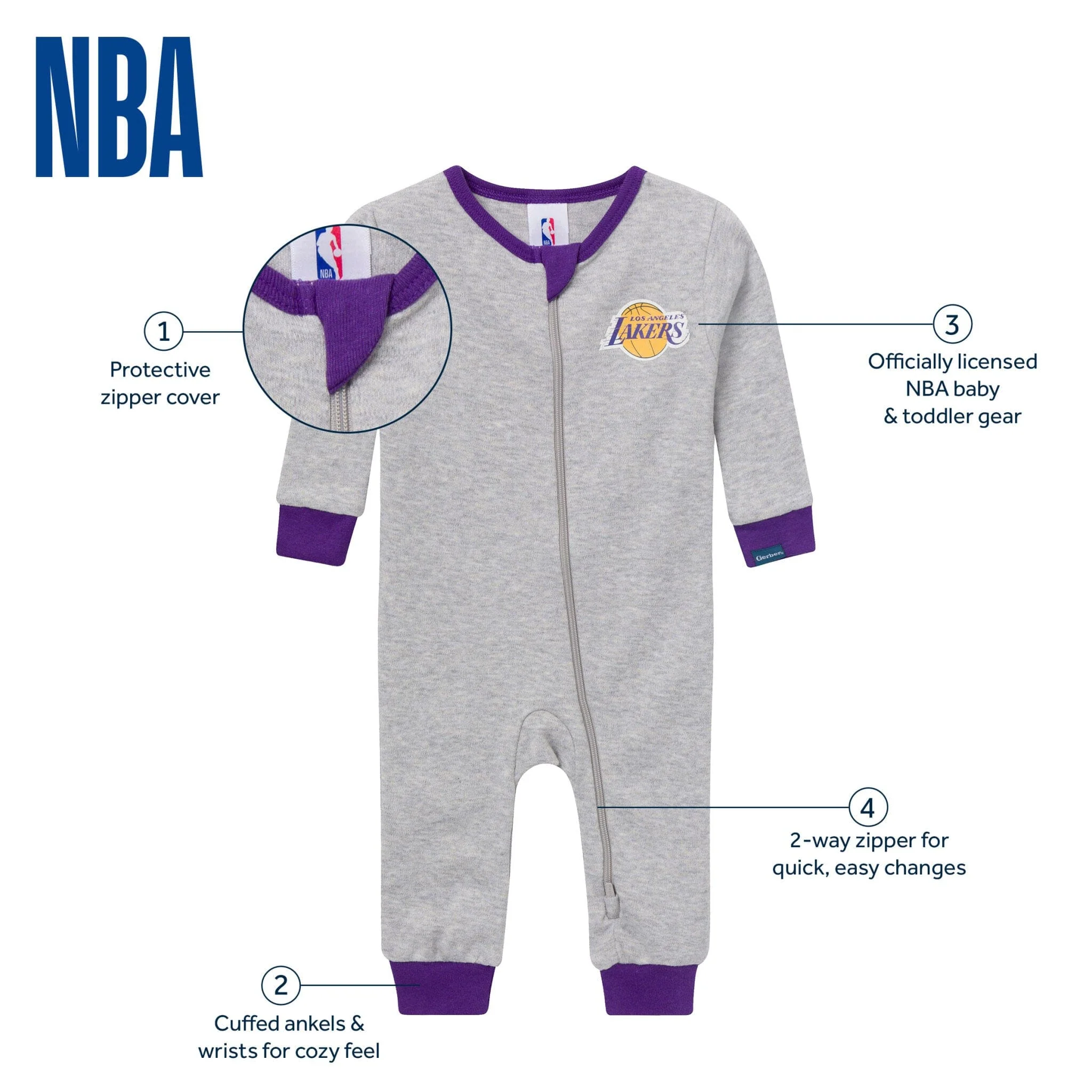 Baby Neutral Los Angeles Lakers Footless Pajamas - Image 5