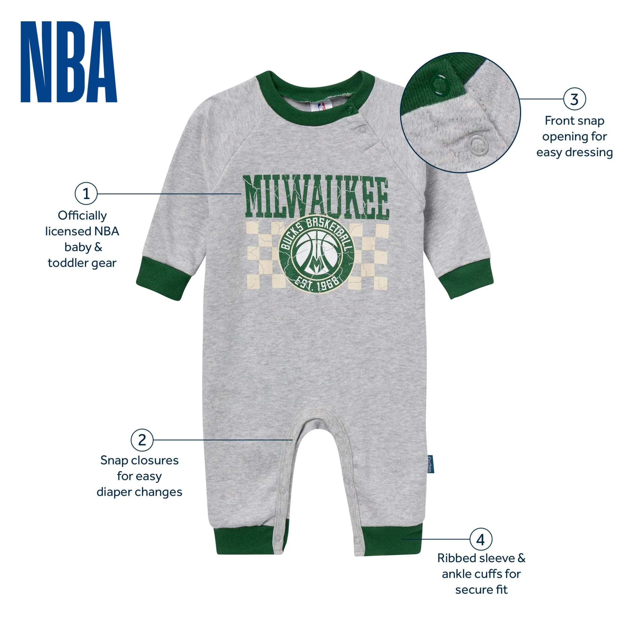 Baby Neutral Milwaukee Bucks Romper - Image 5