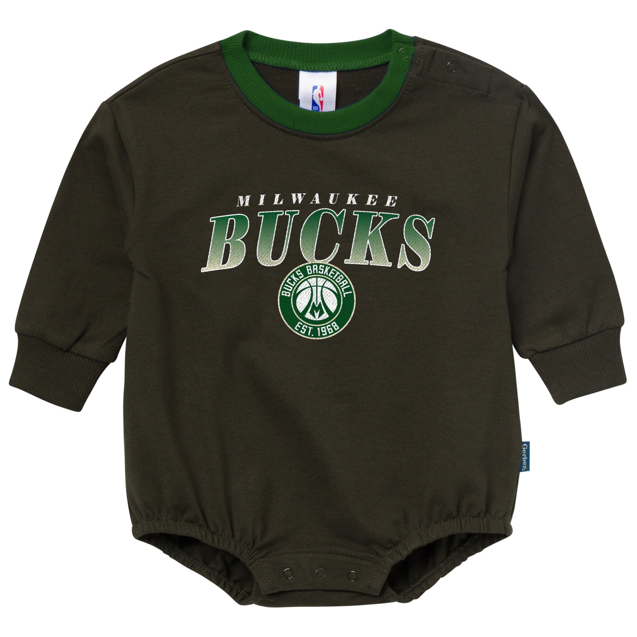 Baby Neutral Milwaukee Bucks Sweatshirt Bubble Romper